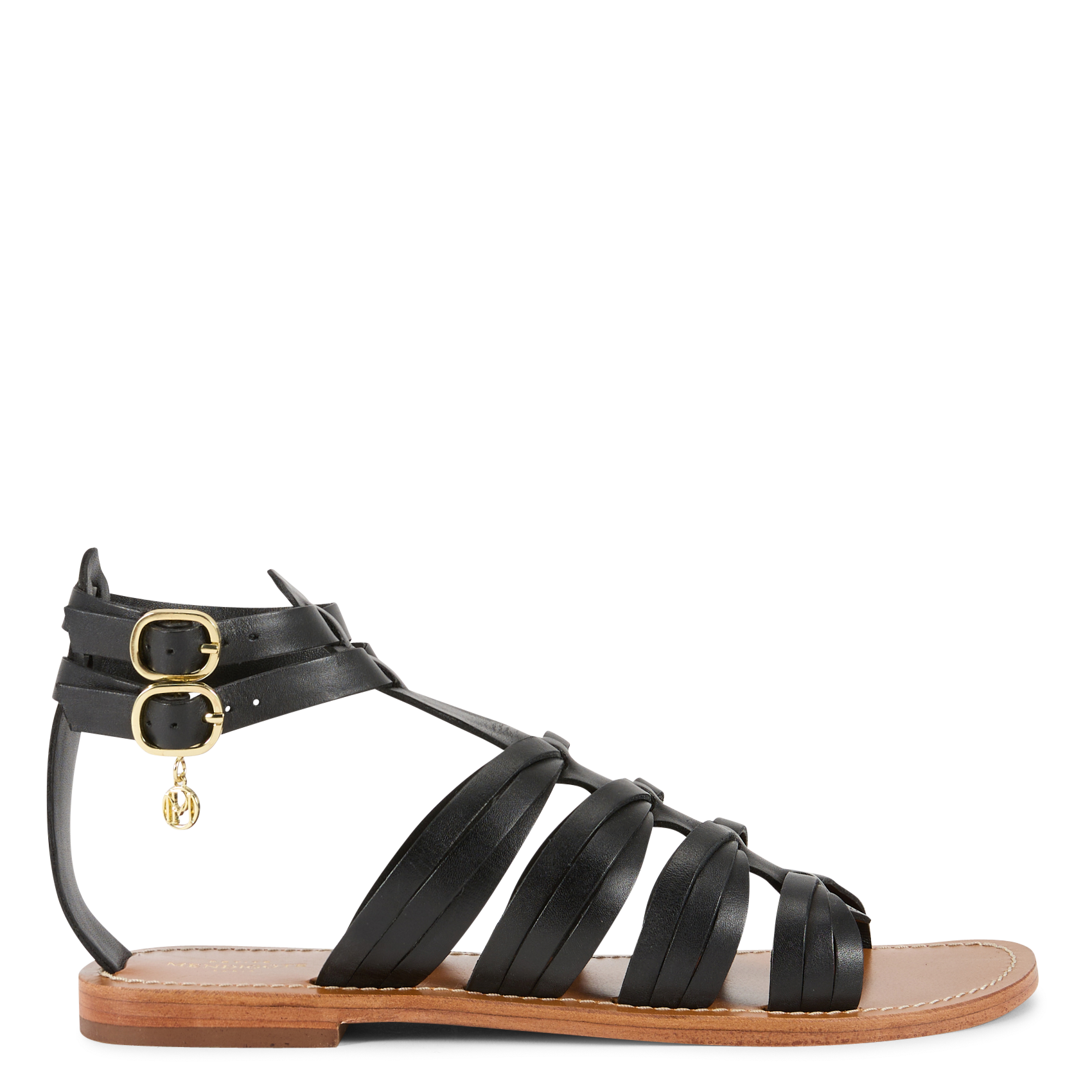 Sandales plates à brides en cuir lisse PETITE MENDIGOTE Noir