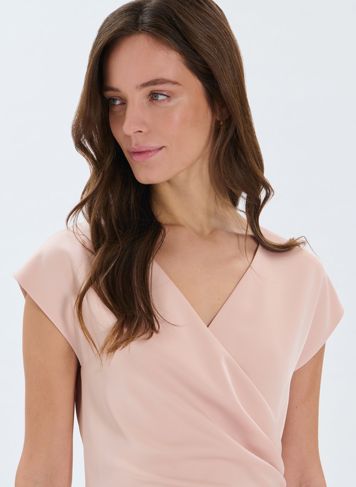 Long v-neck satin dress ZAPA Beige