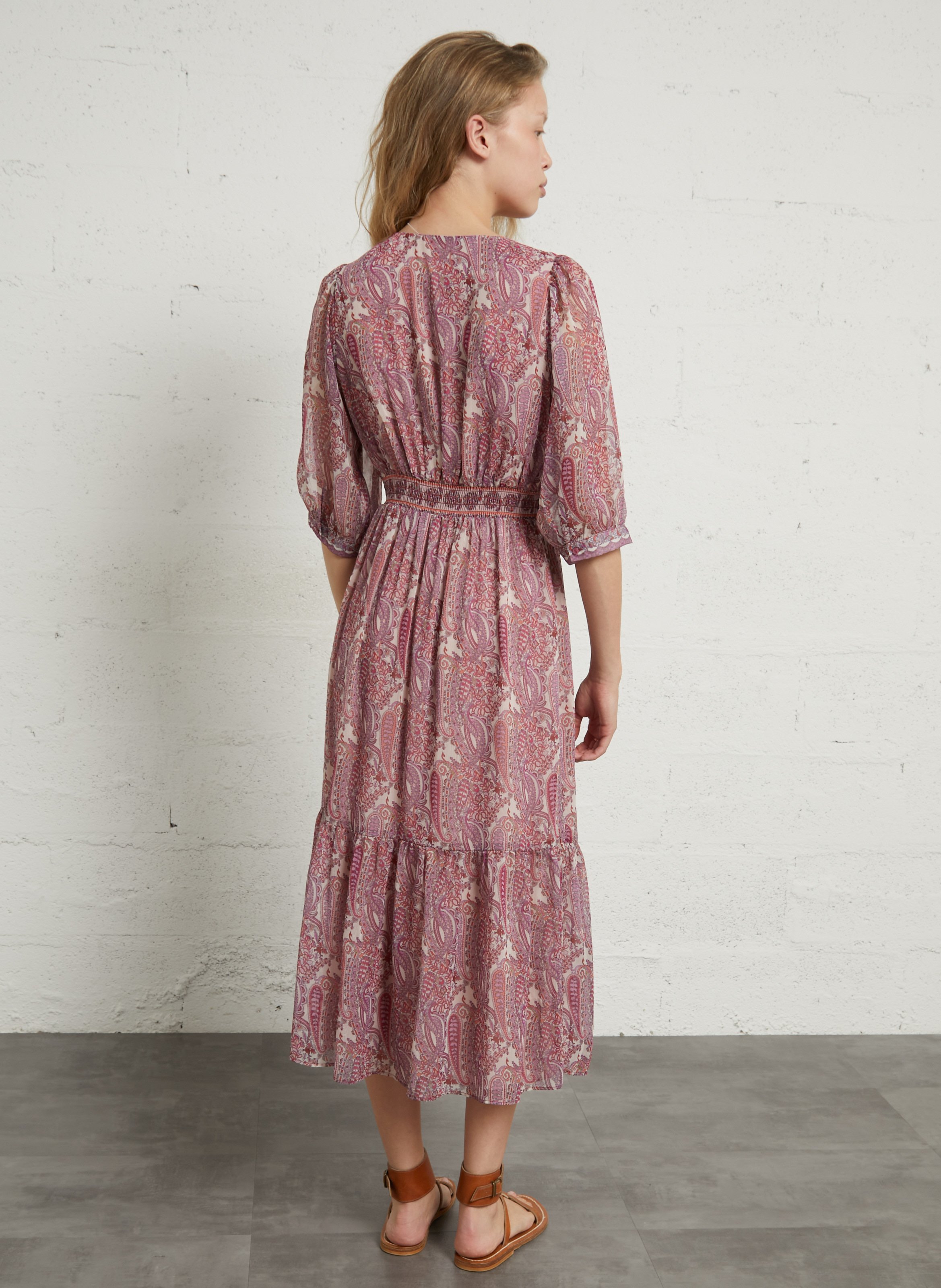 Robe longue droite col V SUD EXPRESS Rose