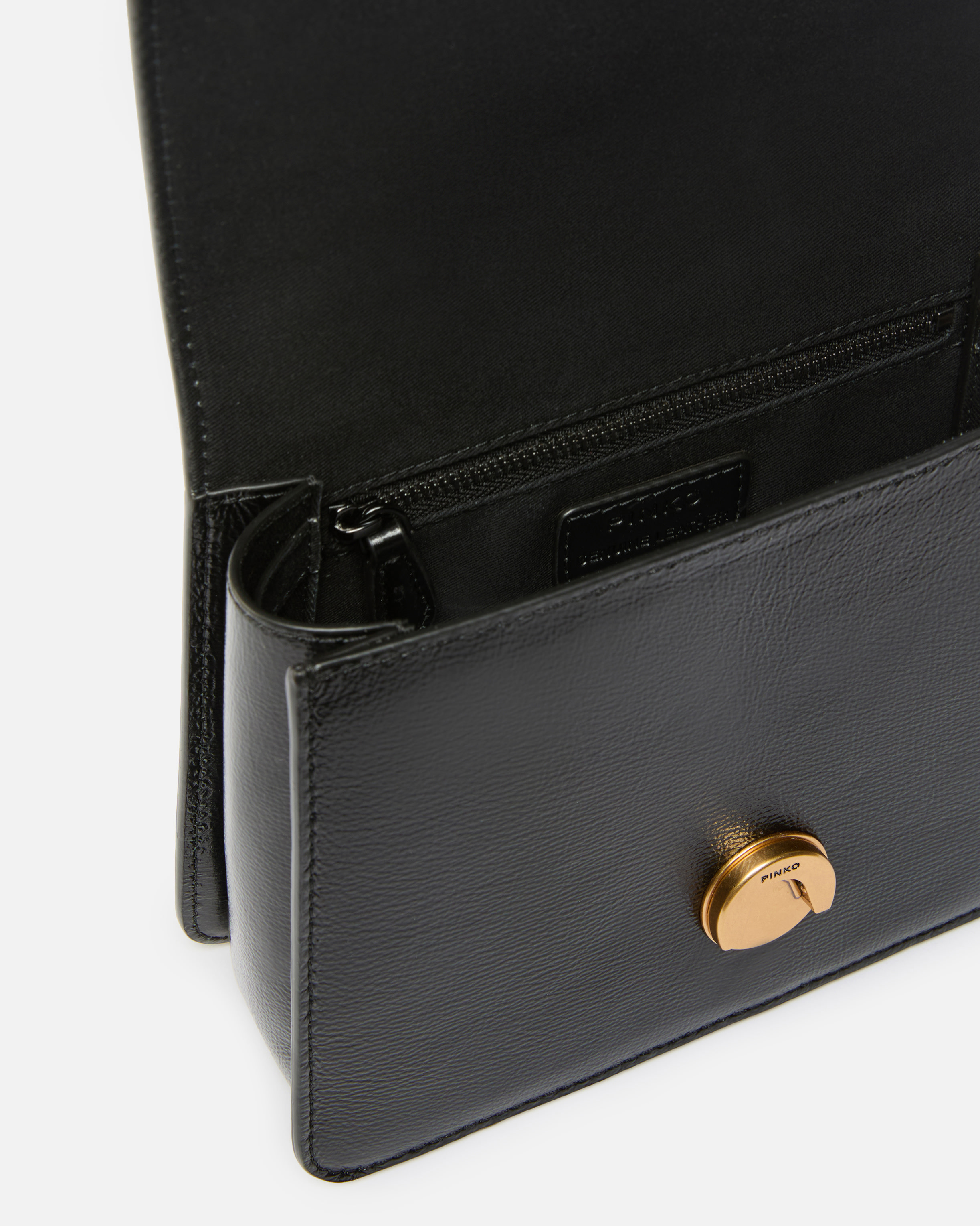 Petit sac à main mini love bag one light à anse supérieure en cuir brillant PINKO Noir