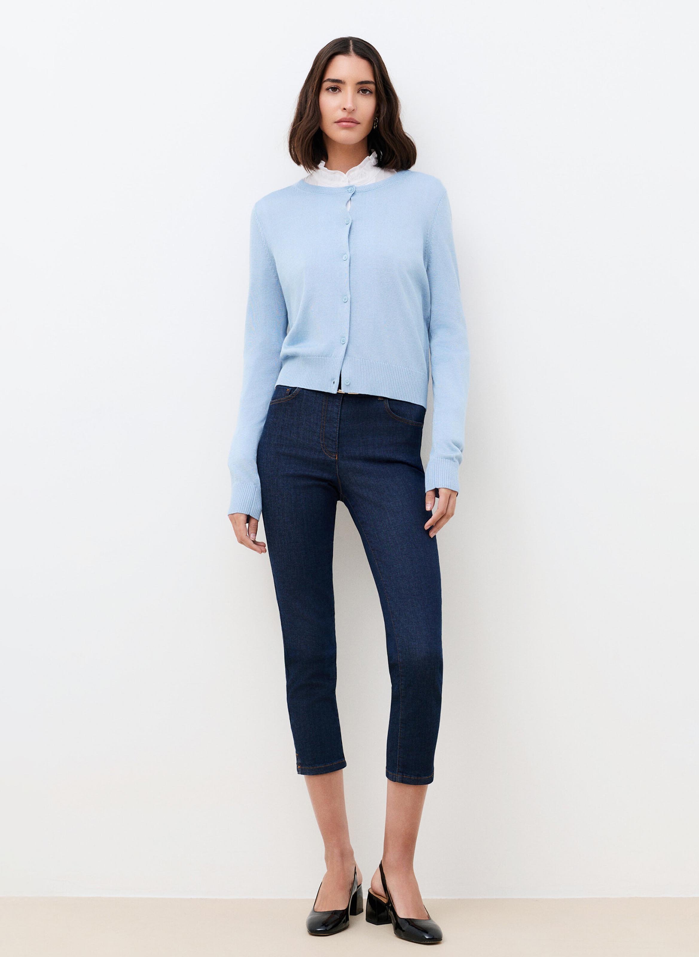 Cardigan col rond en coton mélangé CAROLL Bleu