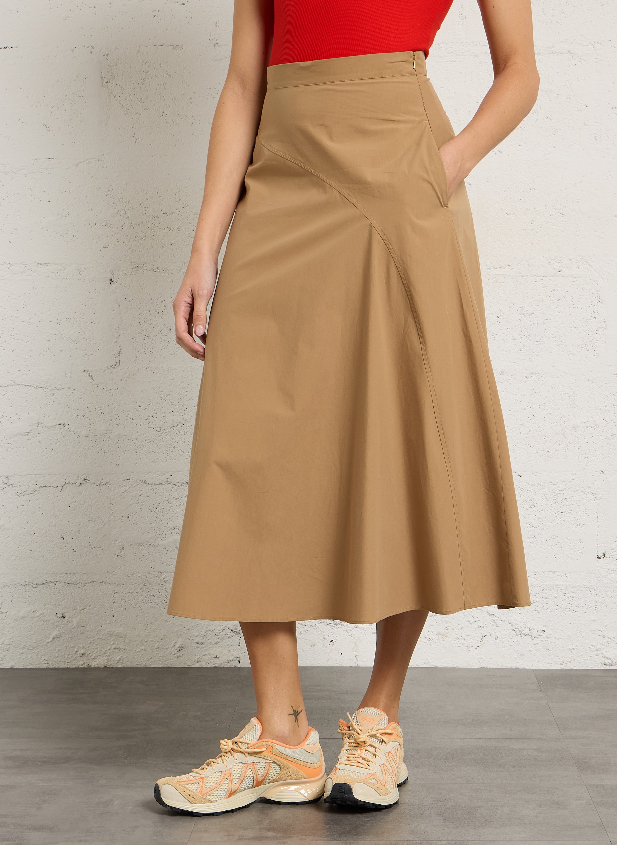 Ausgestellter hoher Taillenrock in Einheitsfarbe MAX MARA WEEK END Braun