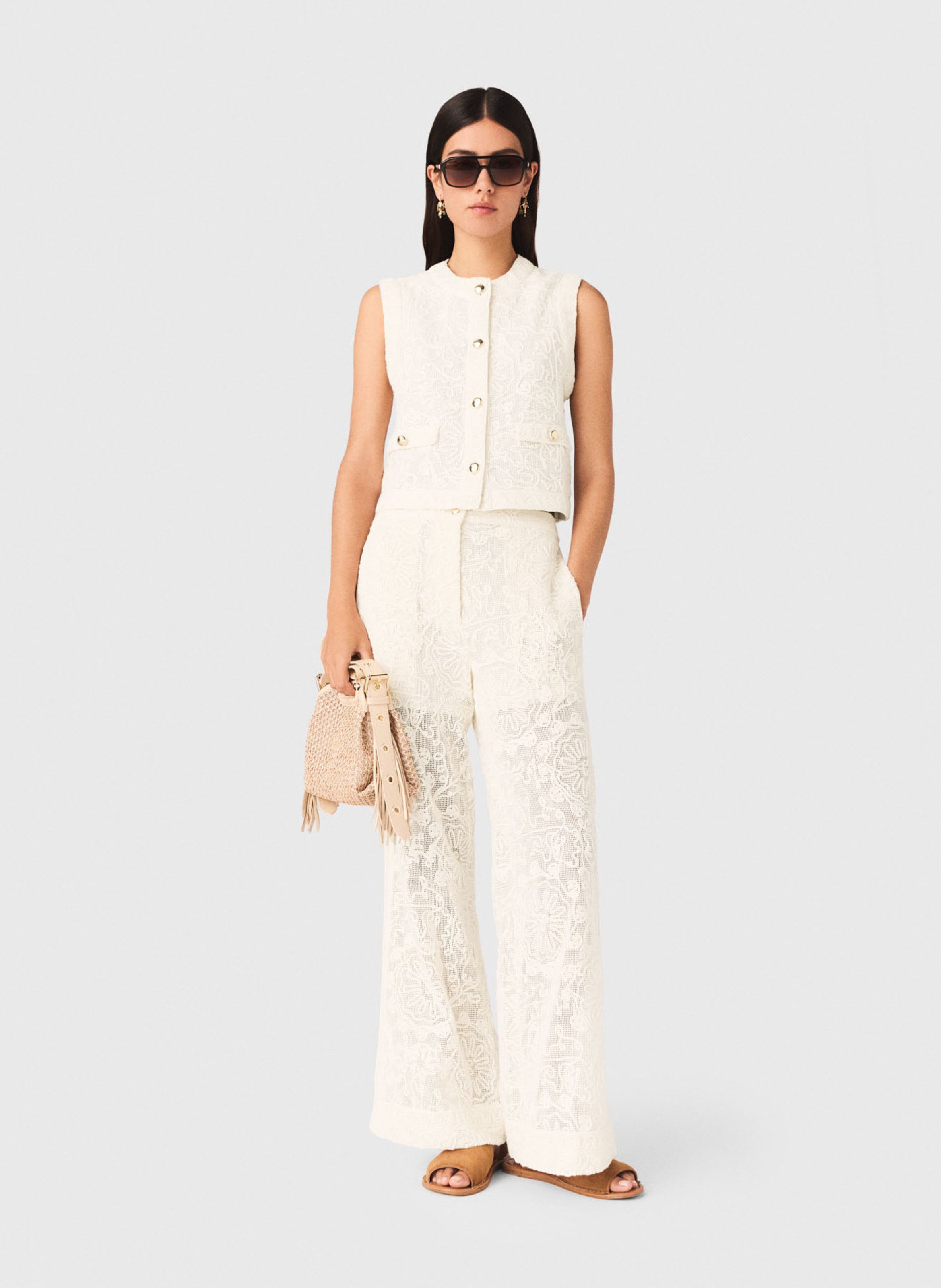 Flared embroidered pants MAJE Beige