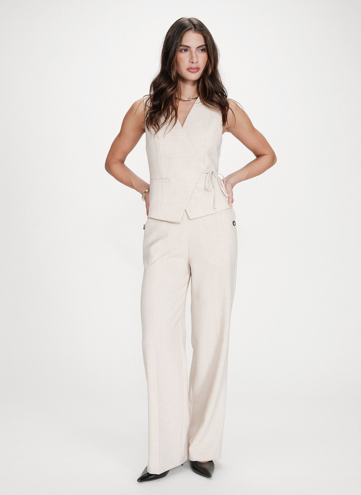 Gilet incrociato senza maniche monocolore GRACE ET MILA Beige