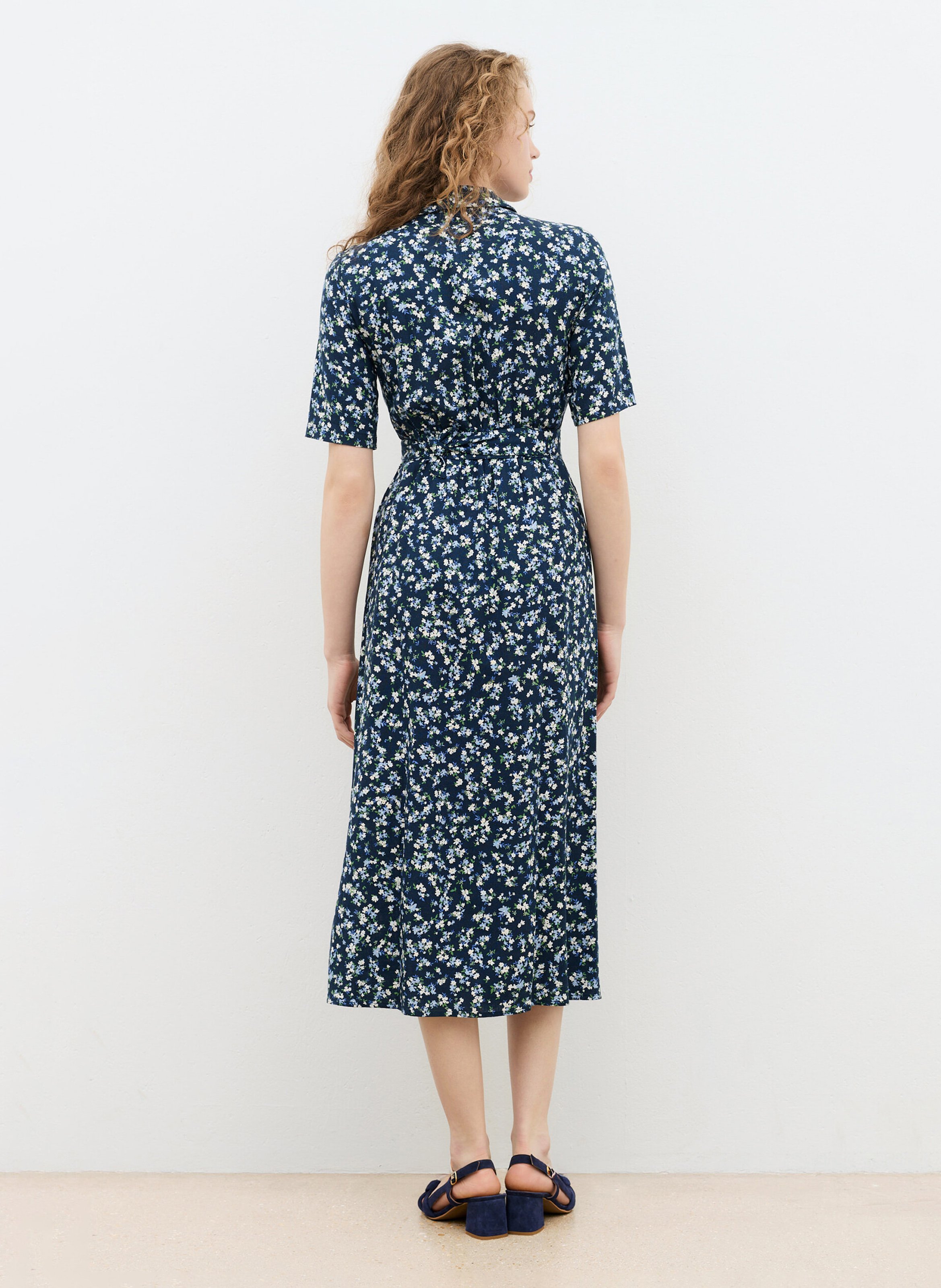Robe midi ceinturée imprimée CAROLL Bleu