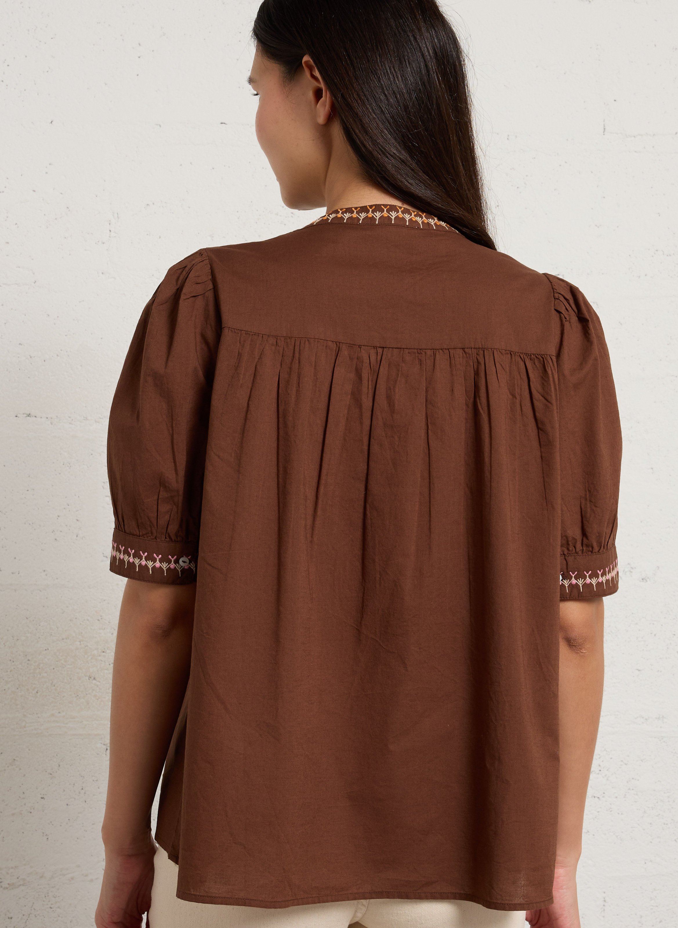 Top droit col tunisien en coton SUD EXPRESS Marron