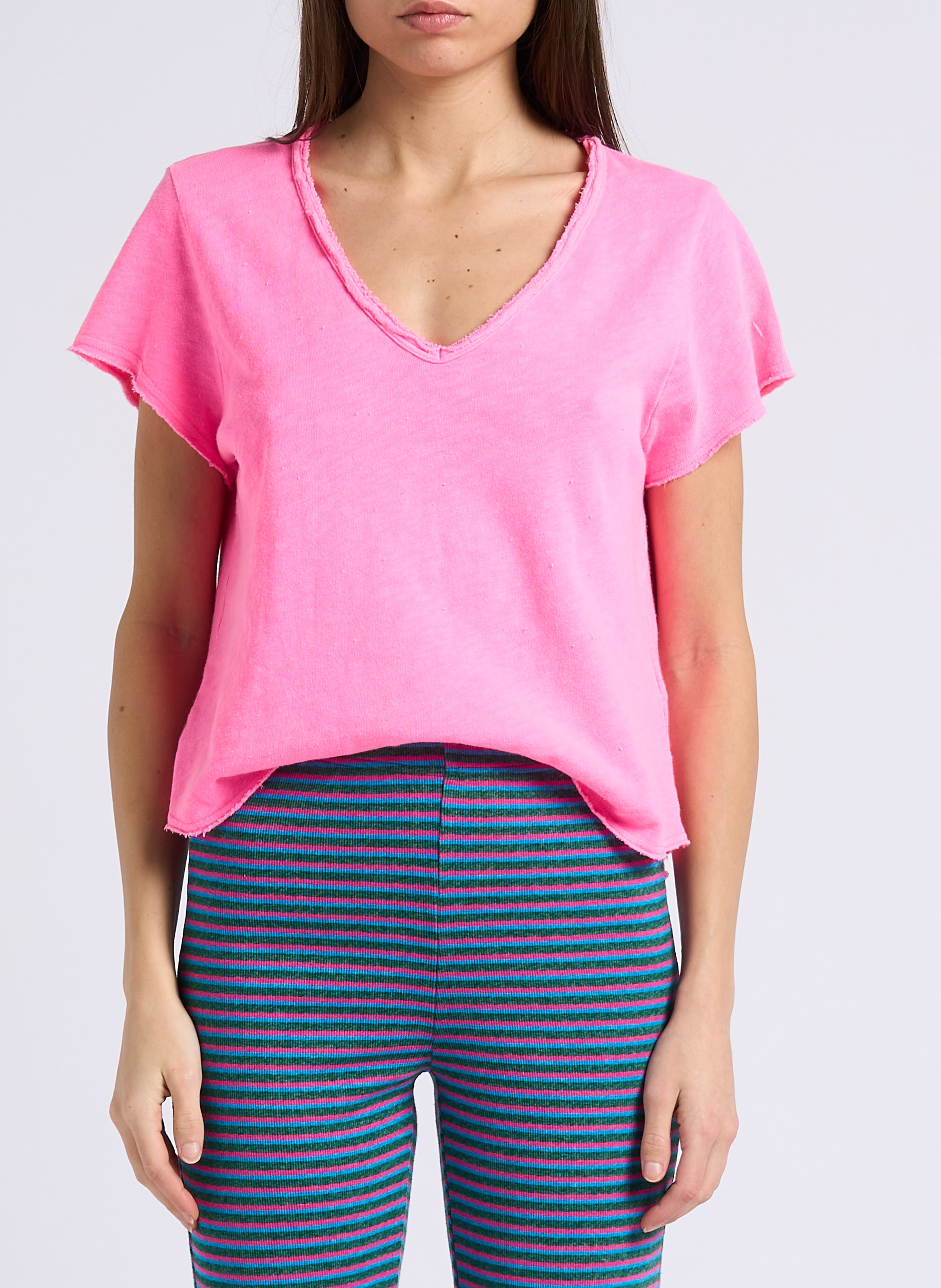 Gerade geschnittenes Baumwoll-T-Shirt mit ungesäumten Schnittkanten AMERICAN VINTAGE Rosa