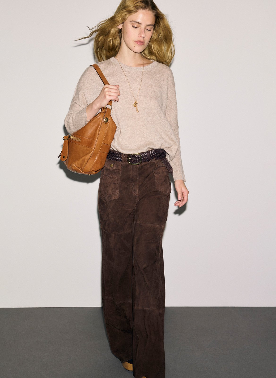 Pull oversize col rond en cachemire GERARD DAREL Beige