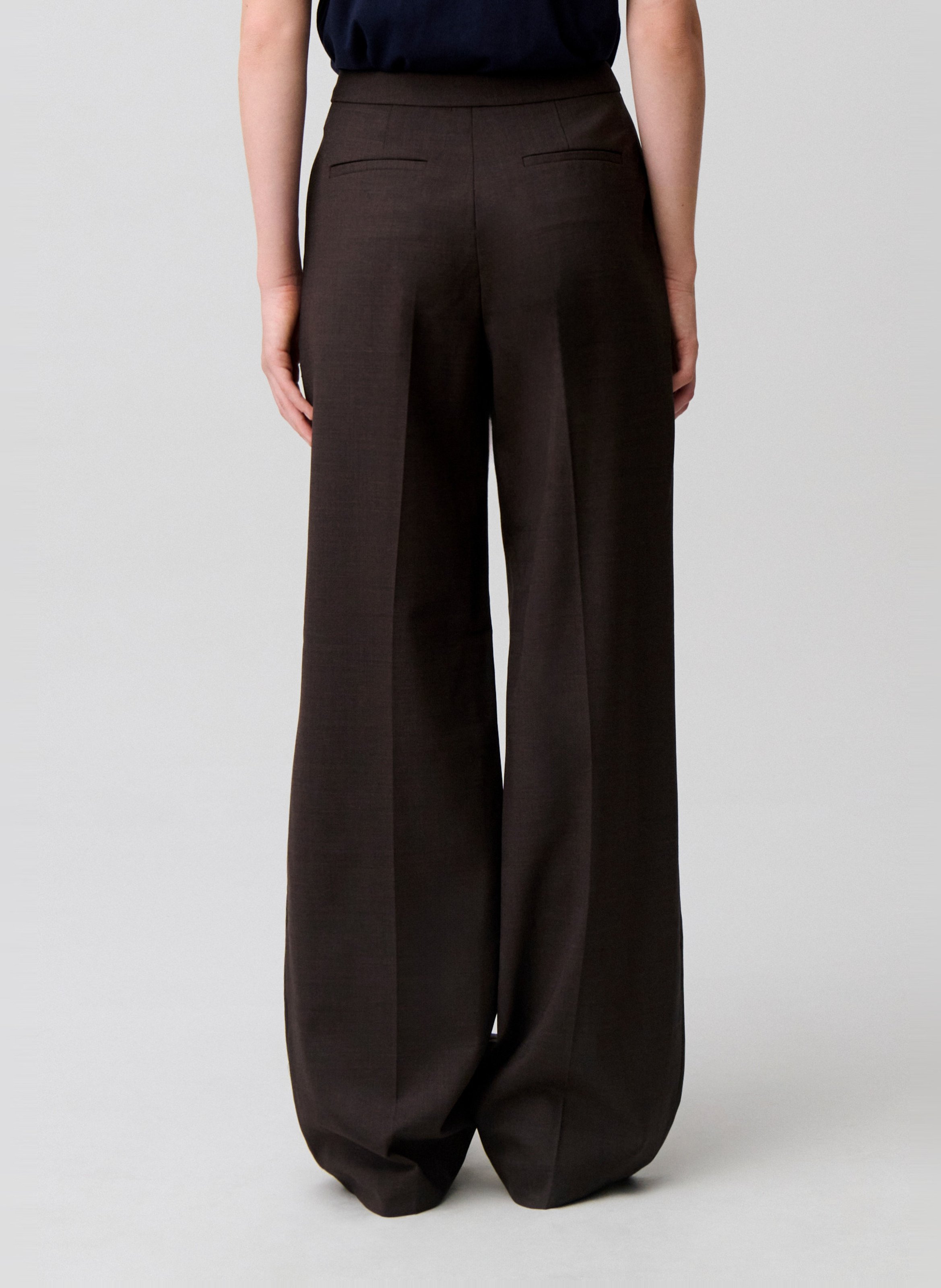 Pantalon droit uni en laine mélangée CLAUDIE PIERLOT Marron