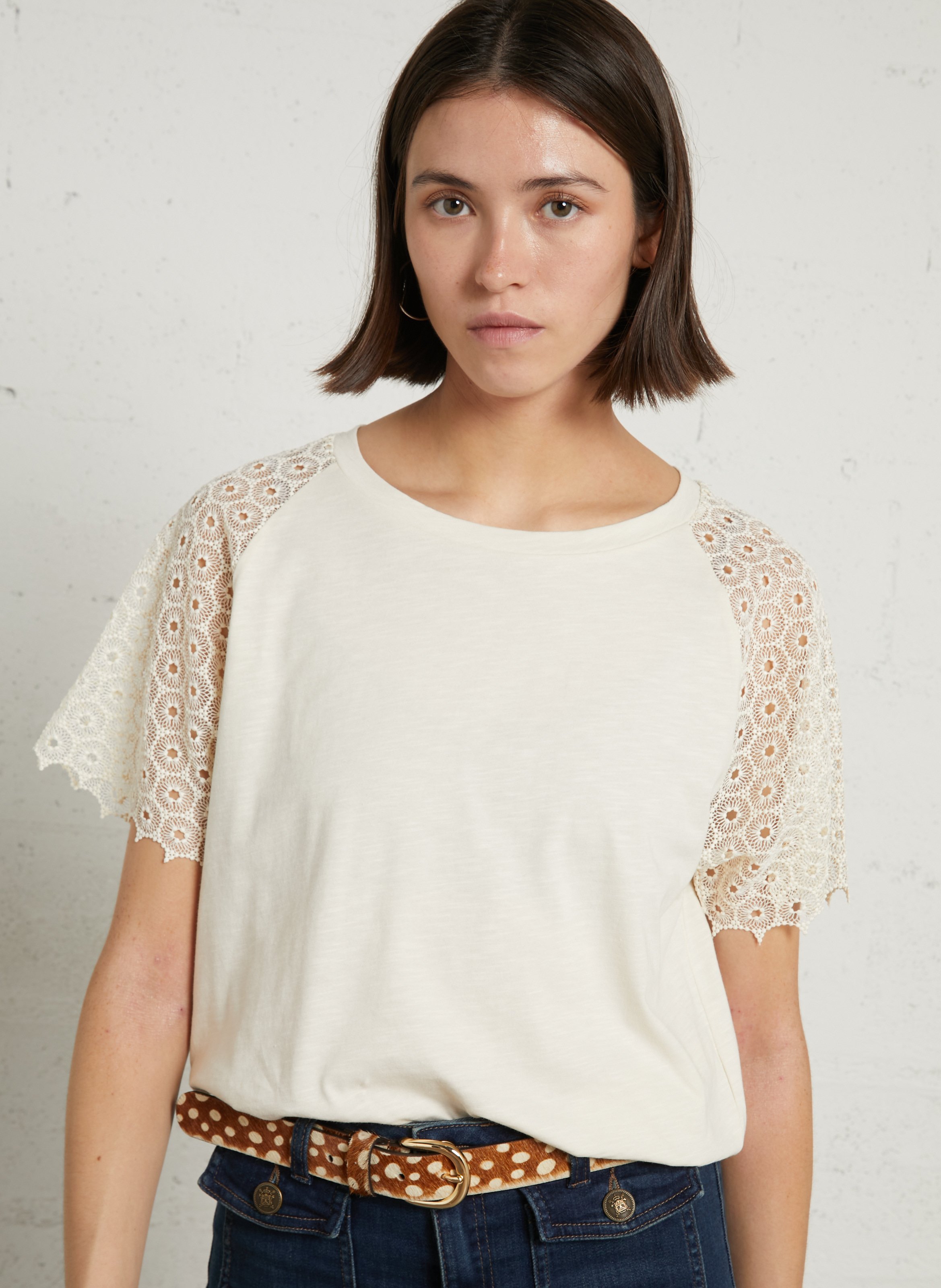 Round neck cotton top MAISON 123 Beige