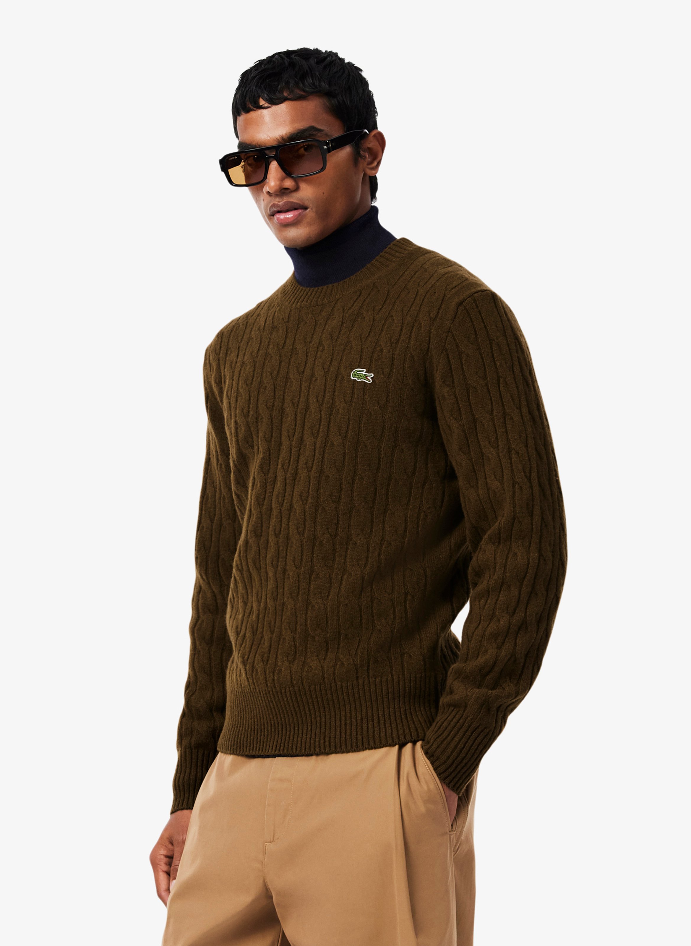 Straight wool cable-knit round-neck jumper LACOSTE