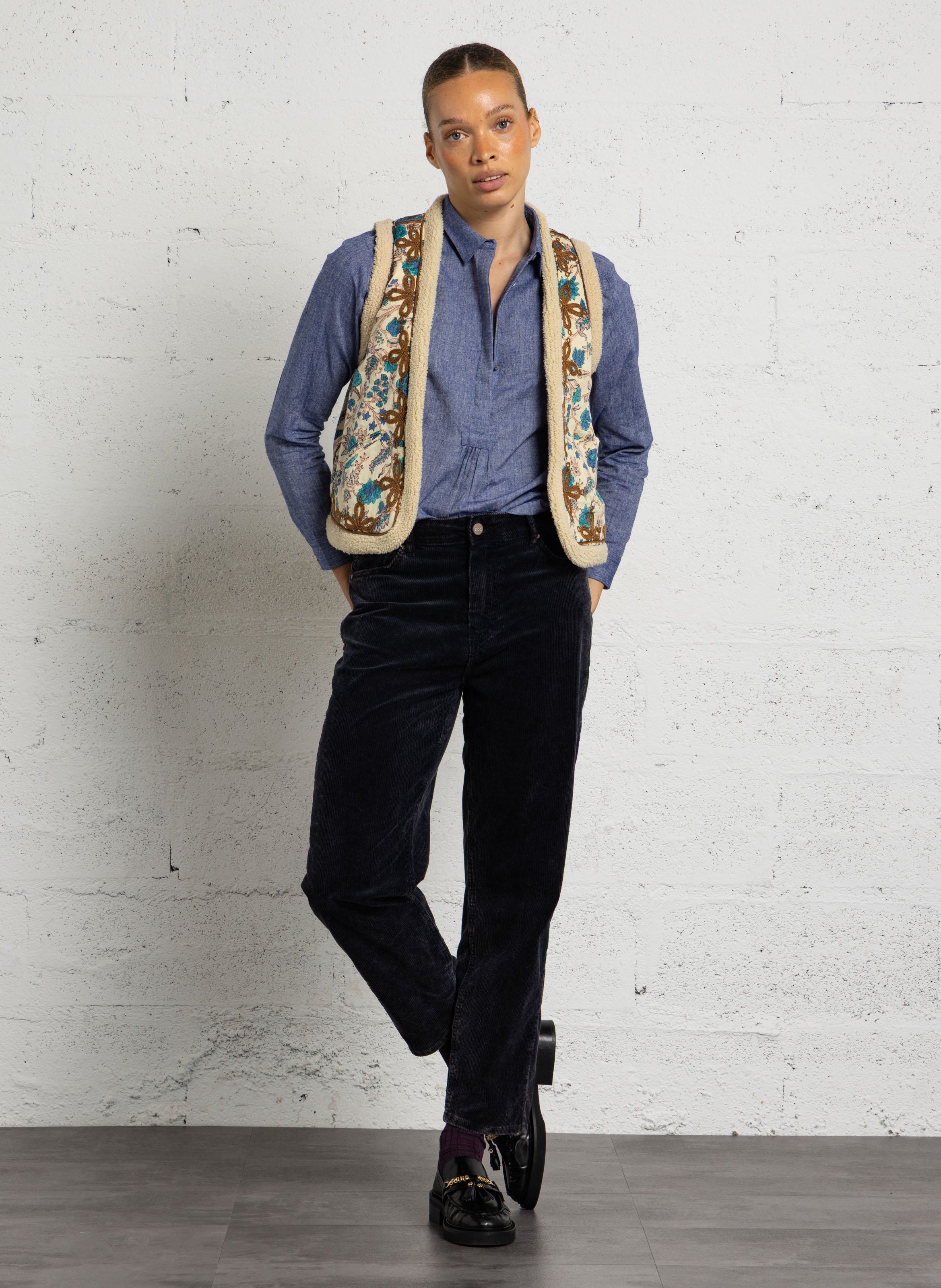 Veste droite sans manches en coton MAISON HOTEL Vert