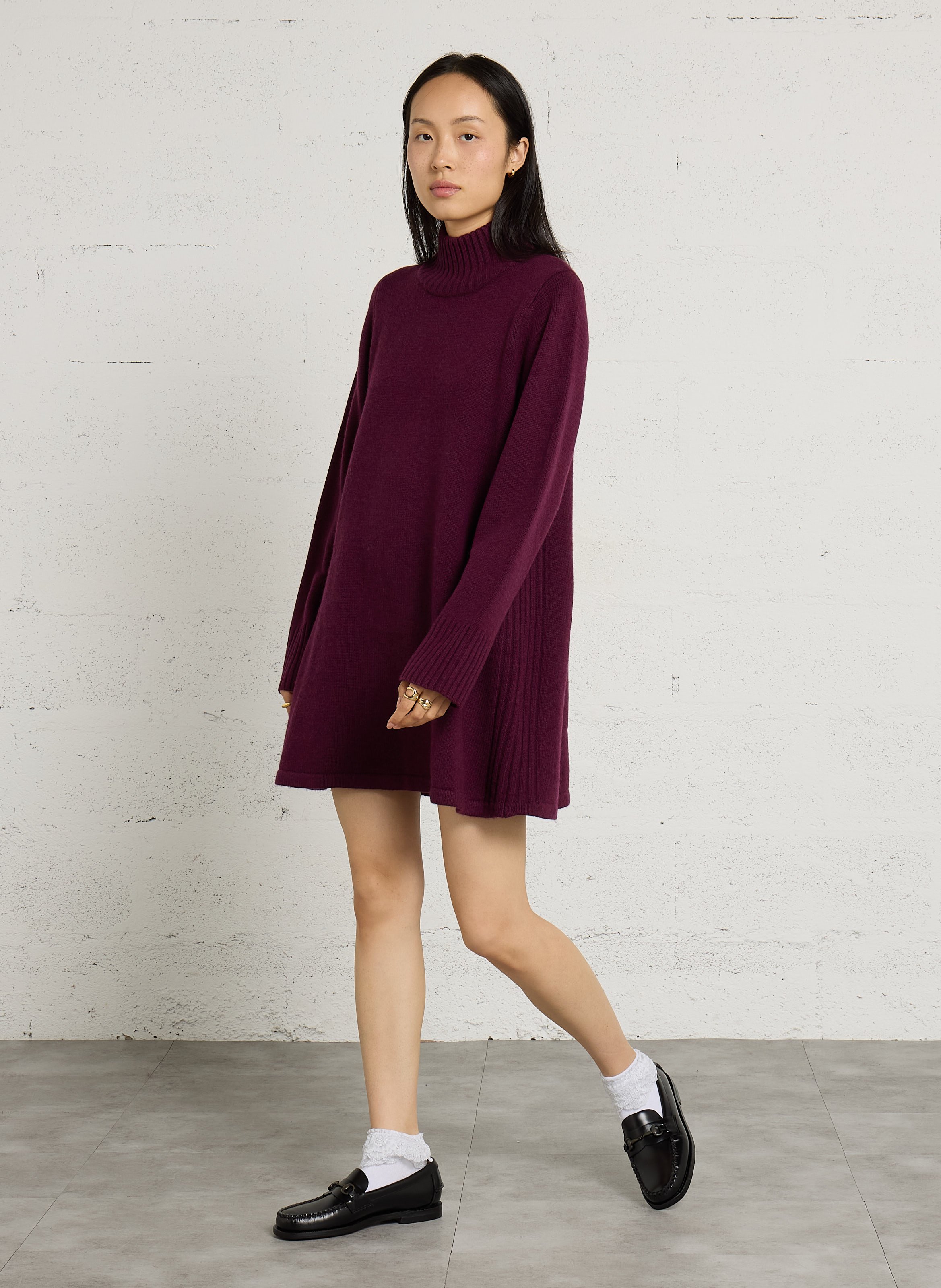 Wollen trui-jurk met opstaande kraag PETITE MENDIGOTE Violet
