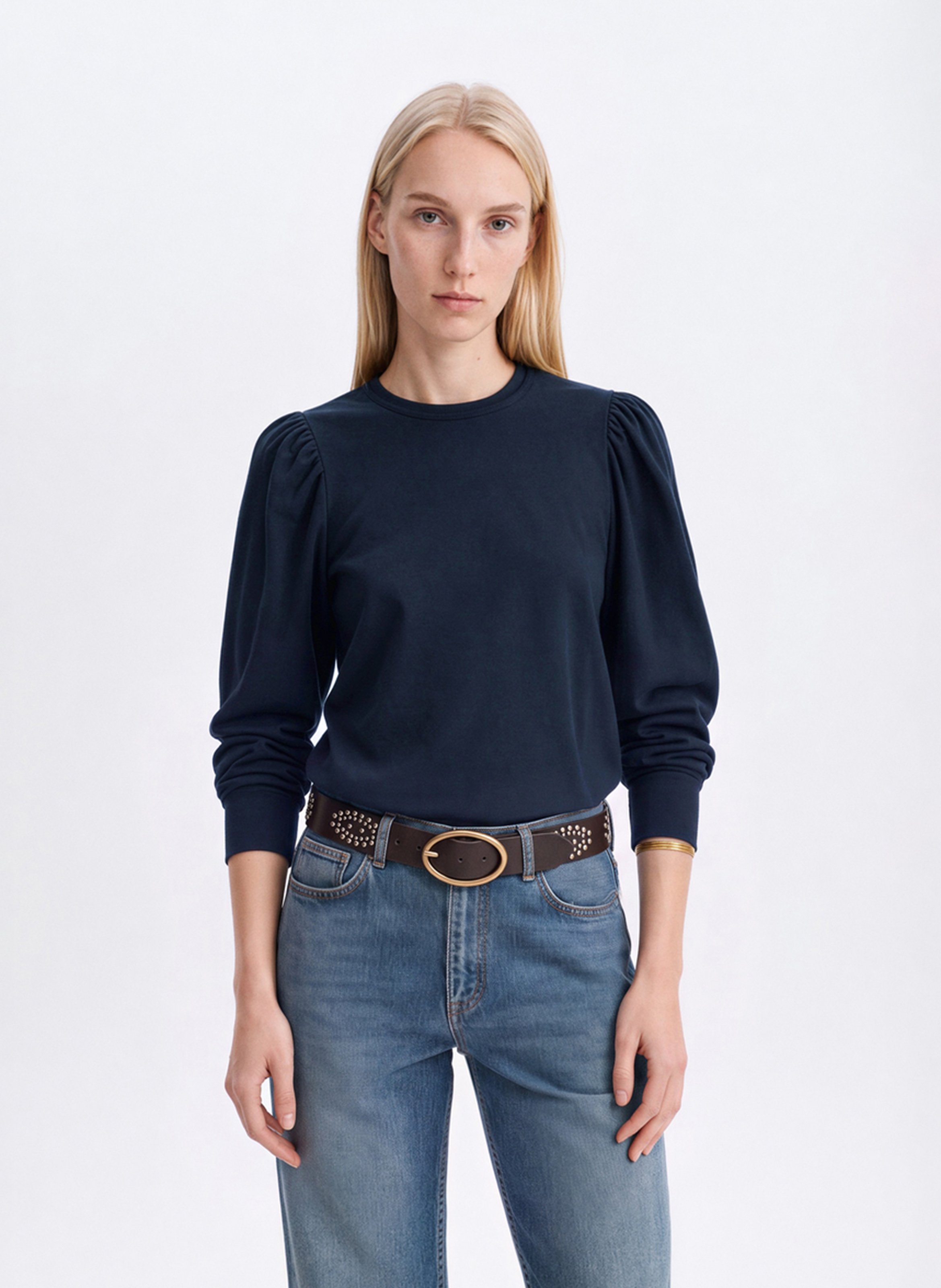 Straight cotton round-neck T-shirt VANESSA BRUNO Blue