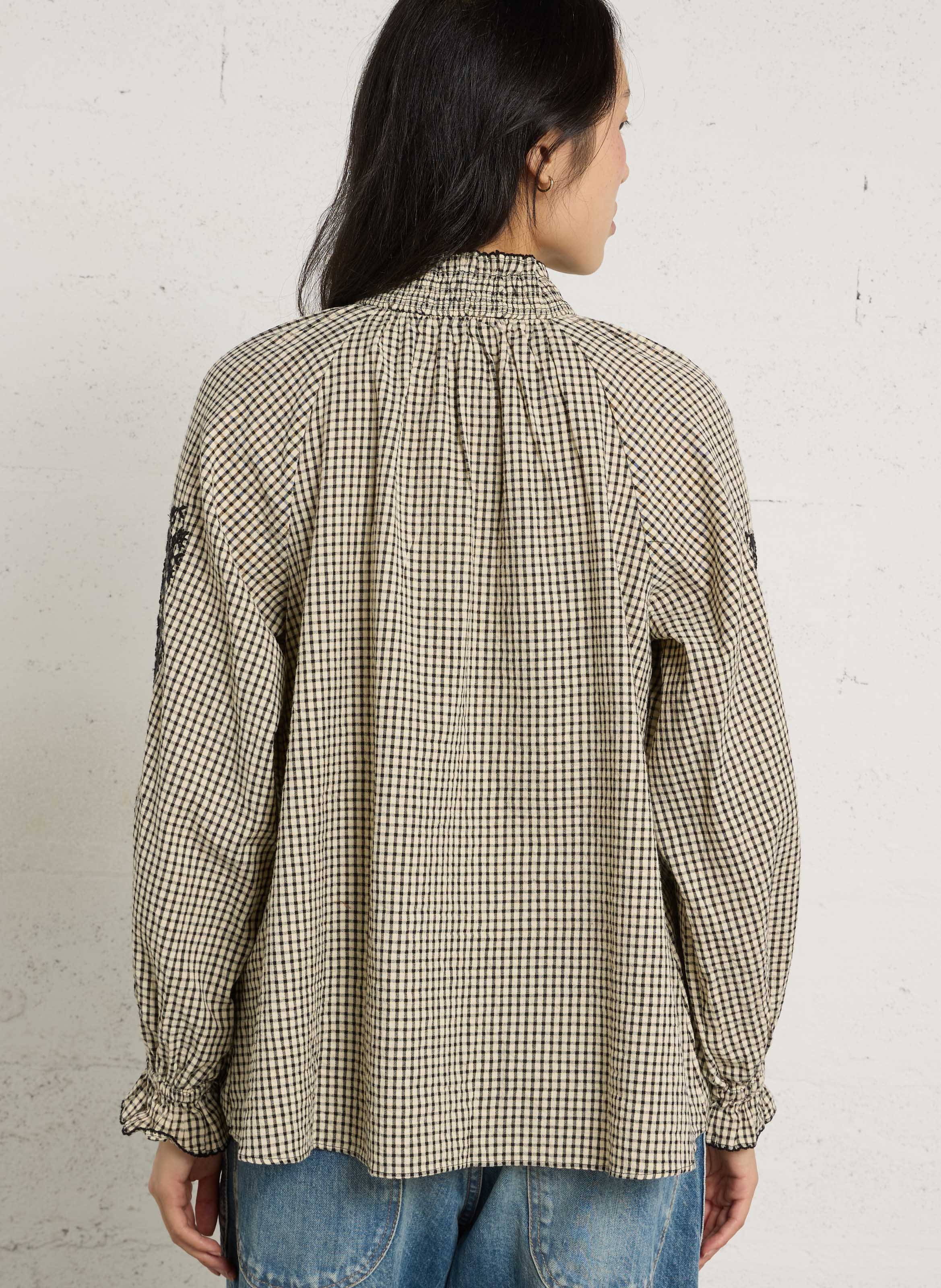 Blouse col montant à carreaux SUD EXPRESS Blanc