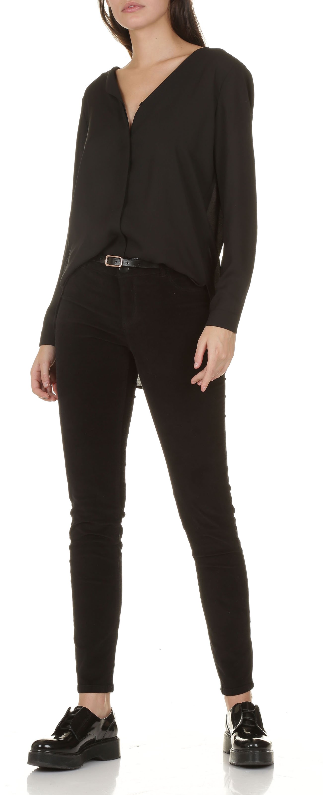 Chemise col tunisien en crêpe Noir