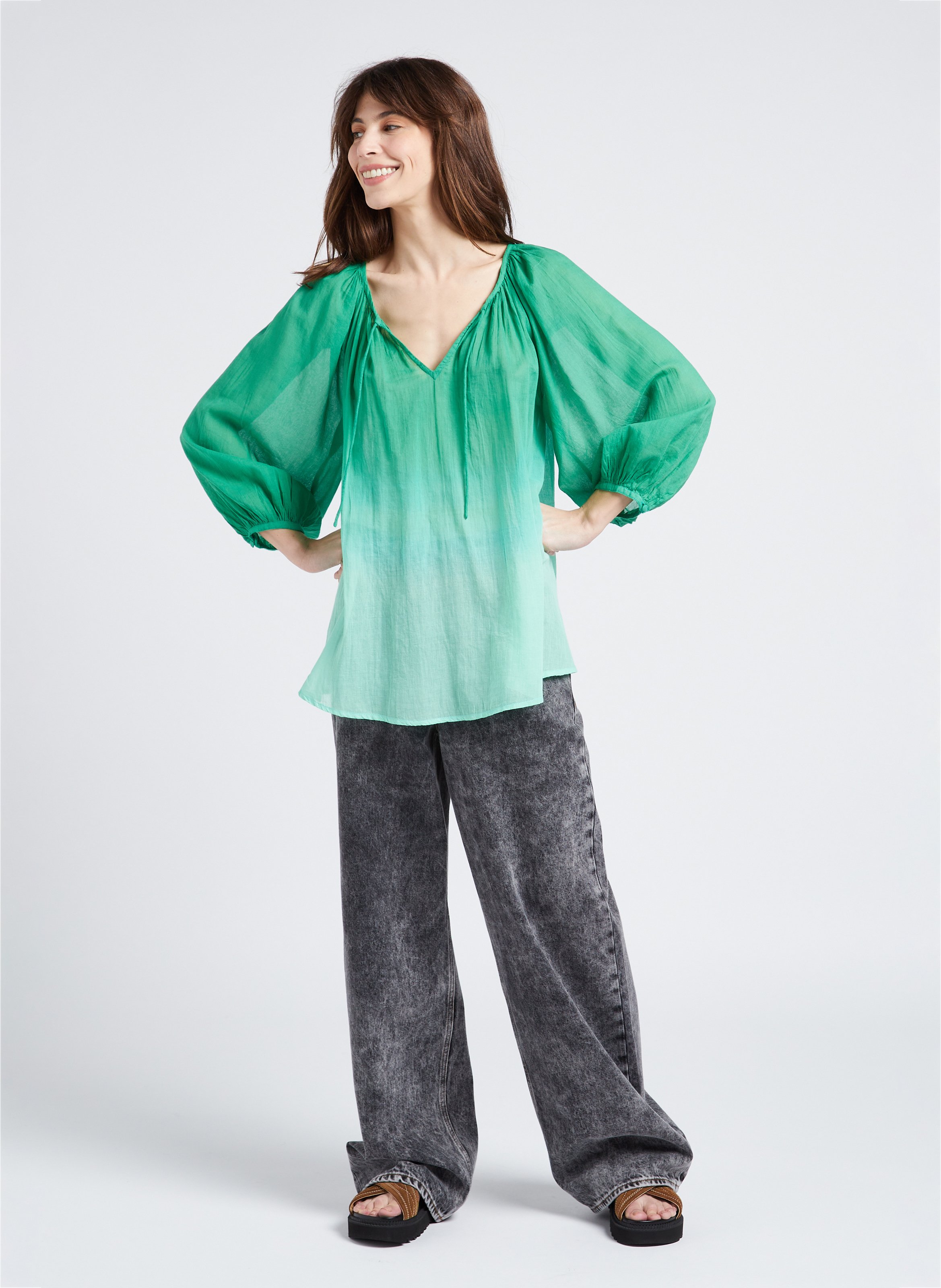 Sheer cotton blouse SWILDENS Green