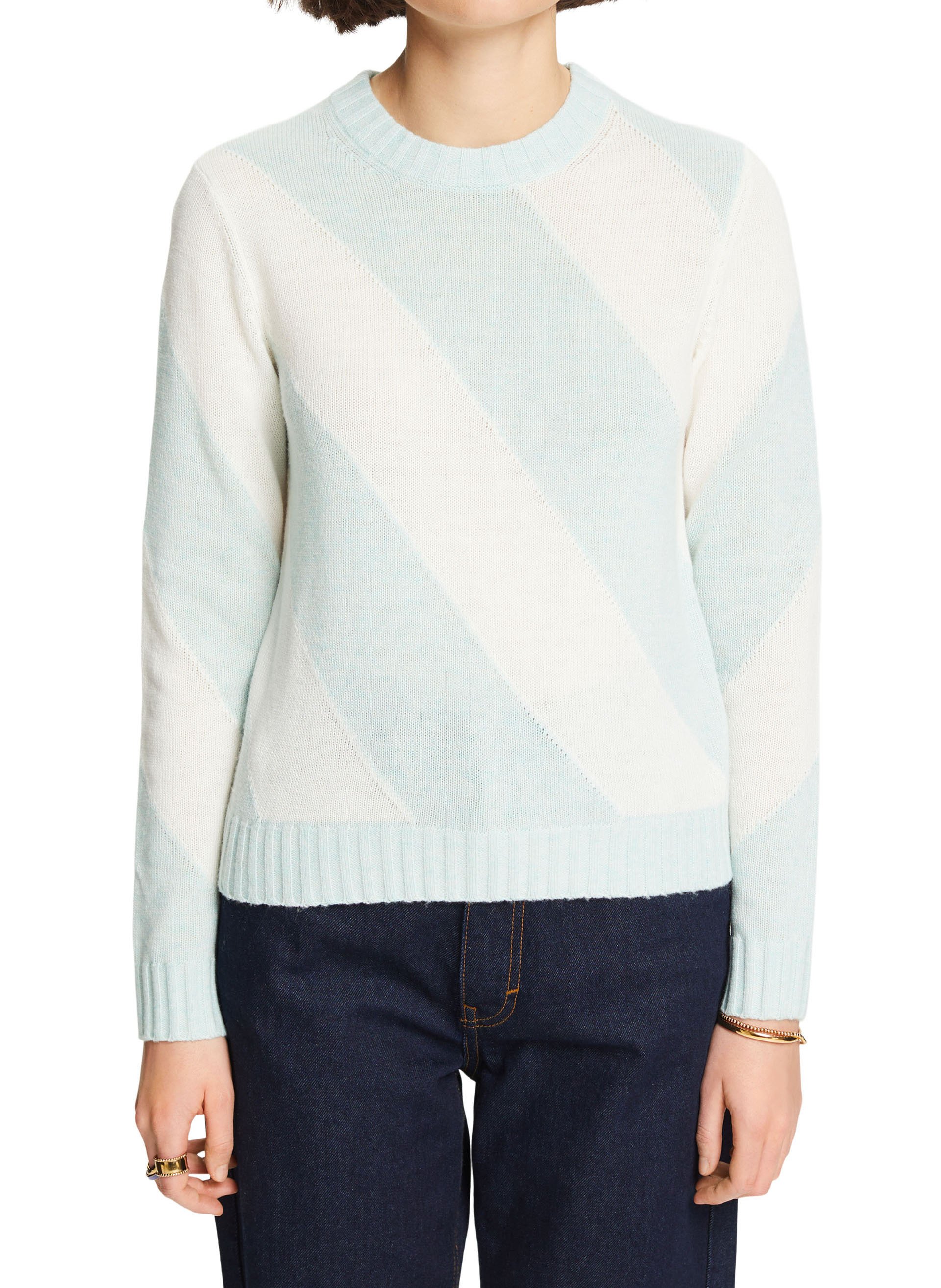 Jersey recto de mezcla de lana y cachemira con cuello redondo ESPRIT Verde