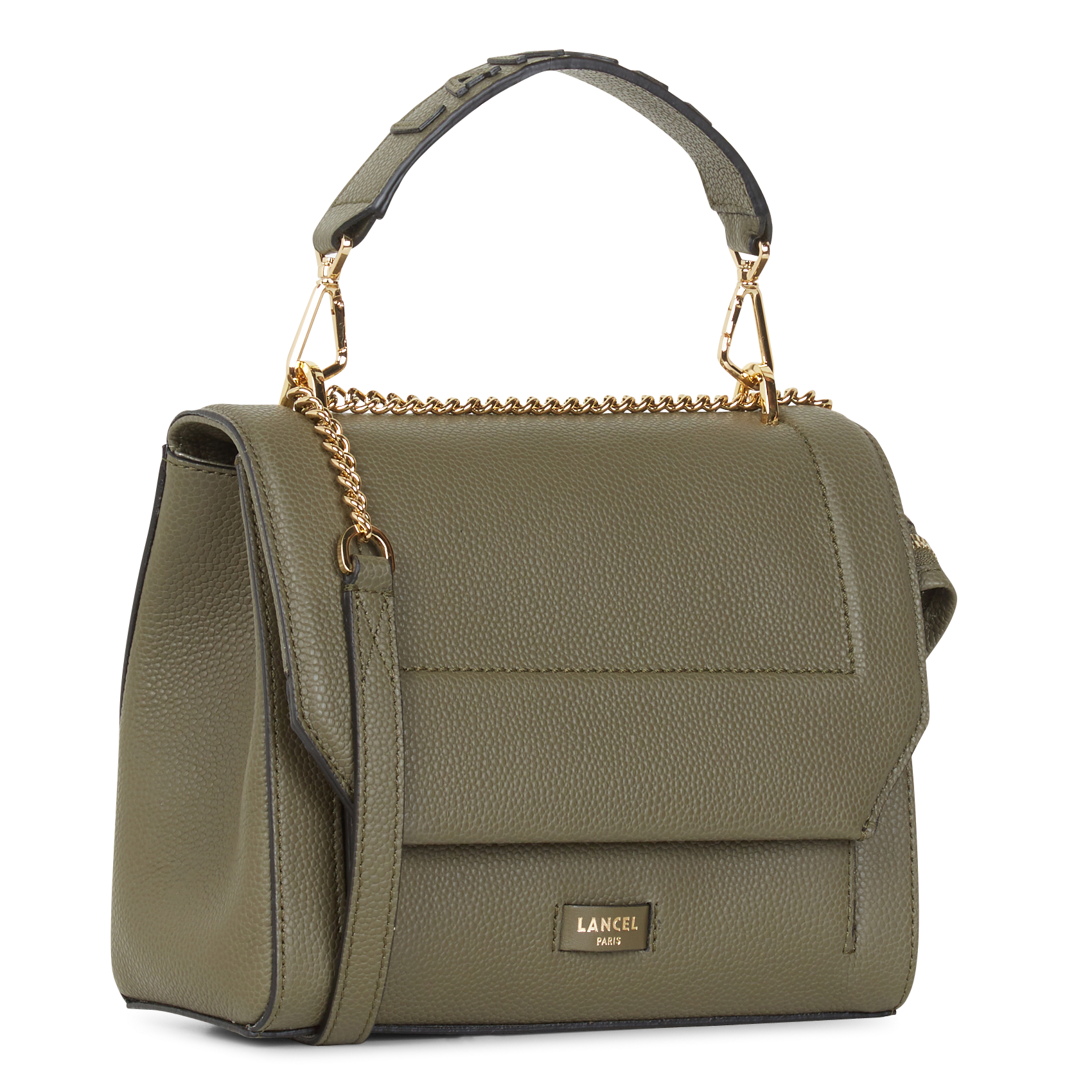 Sac à rabat en cuir grainé LANCEL Kaki