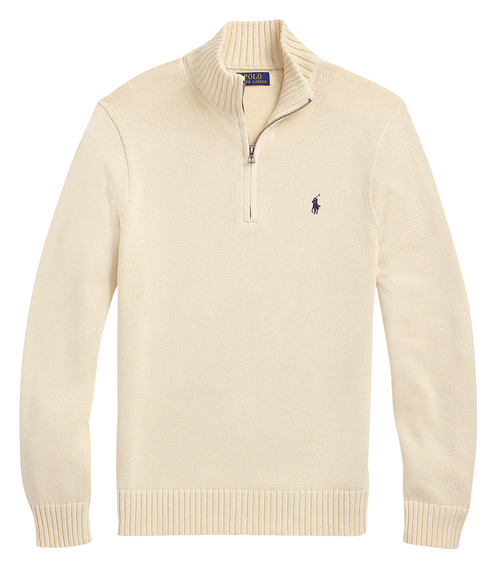 Cotton sweater with zip-up neck  Andover cream