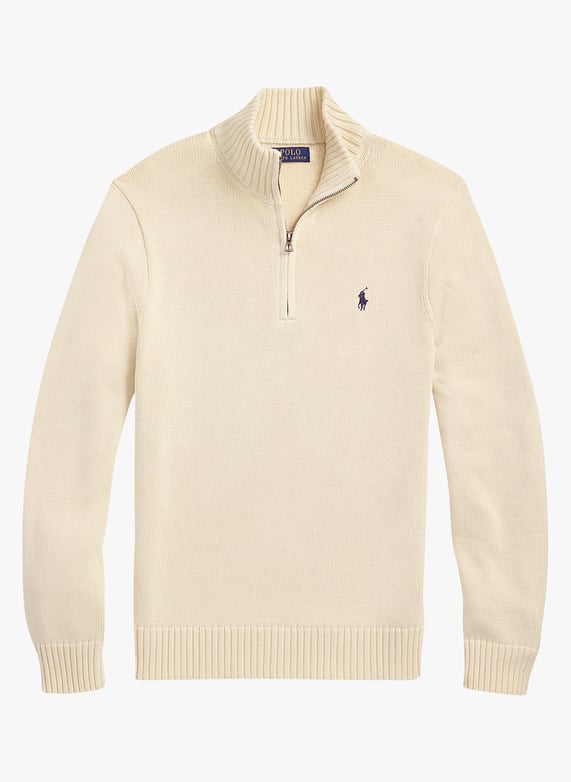 Cotton sweater with zip-Up neck Beige Polo ralph lauren - Men Cotton sweater with zip-Up neck Beige Polo ralph lauren - Men