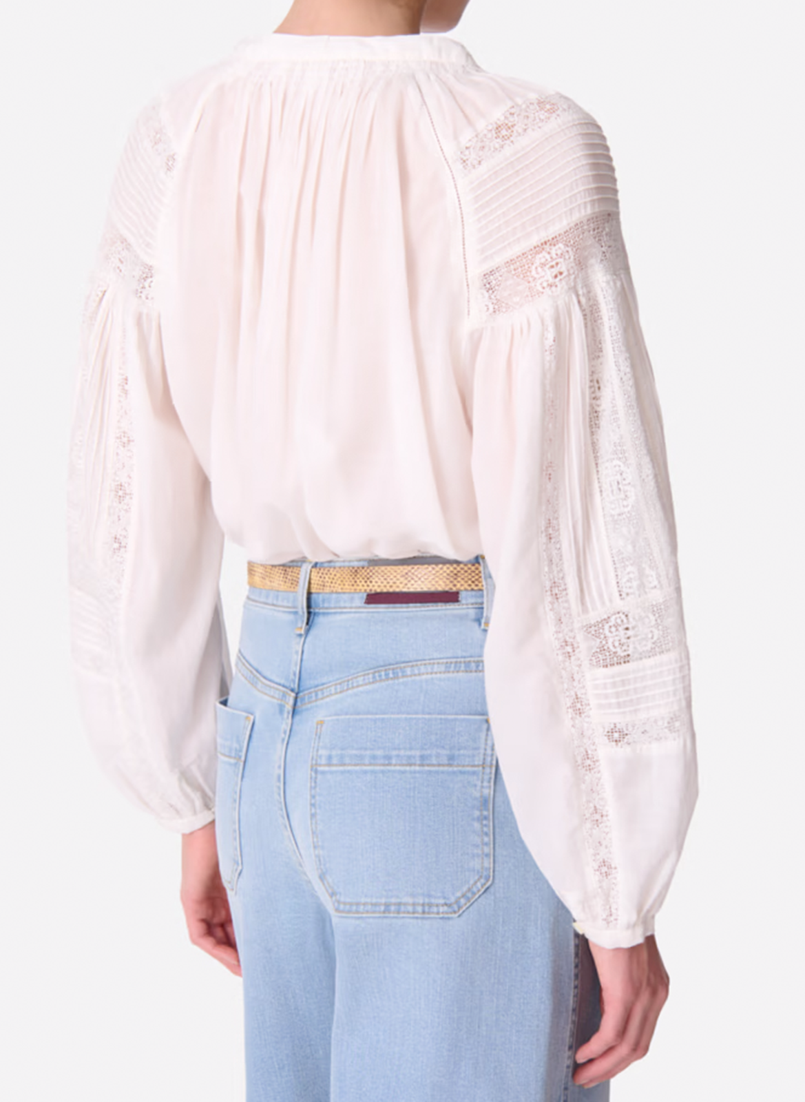 Long-sleeved lace blouse White