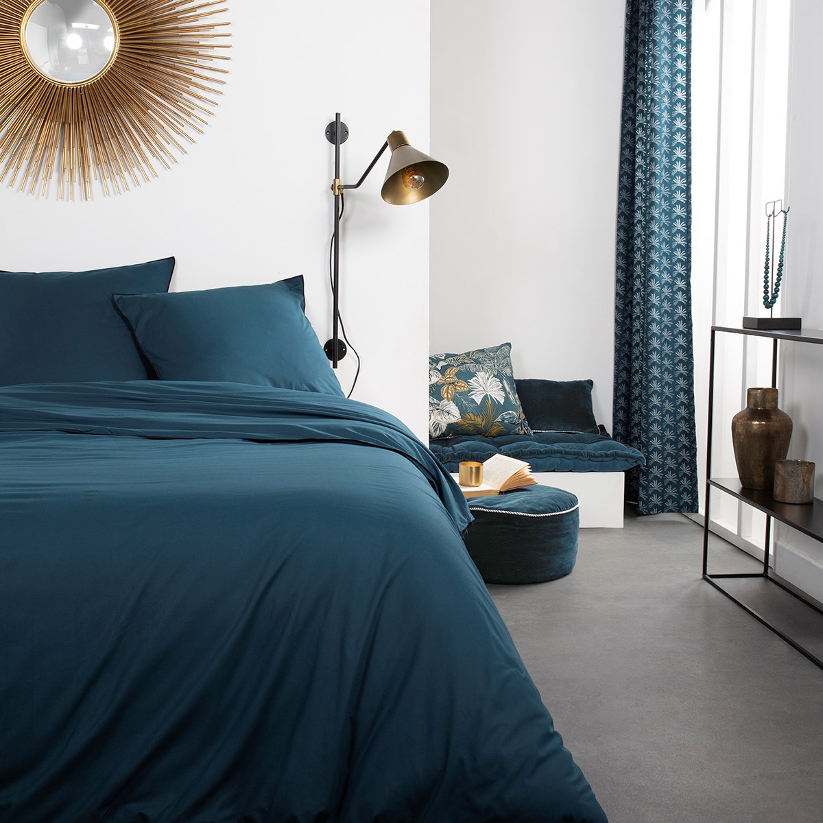 Solid color cotton bed set TODAY LINGE DE MAISON Blue