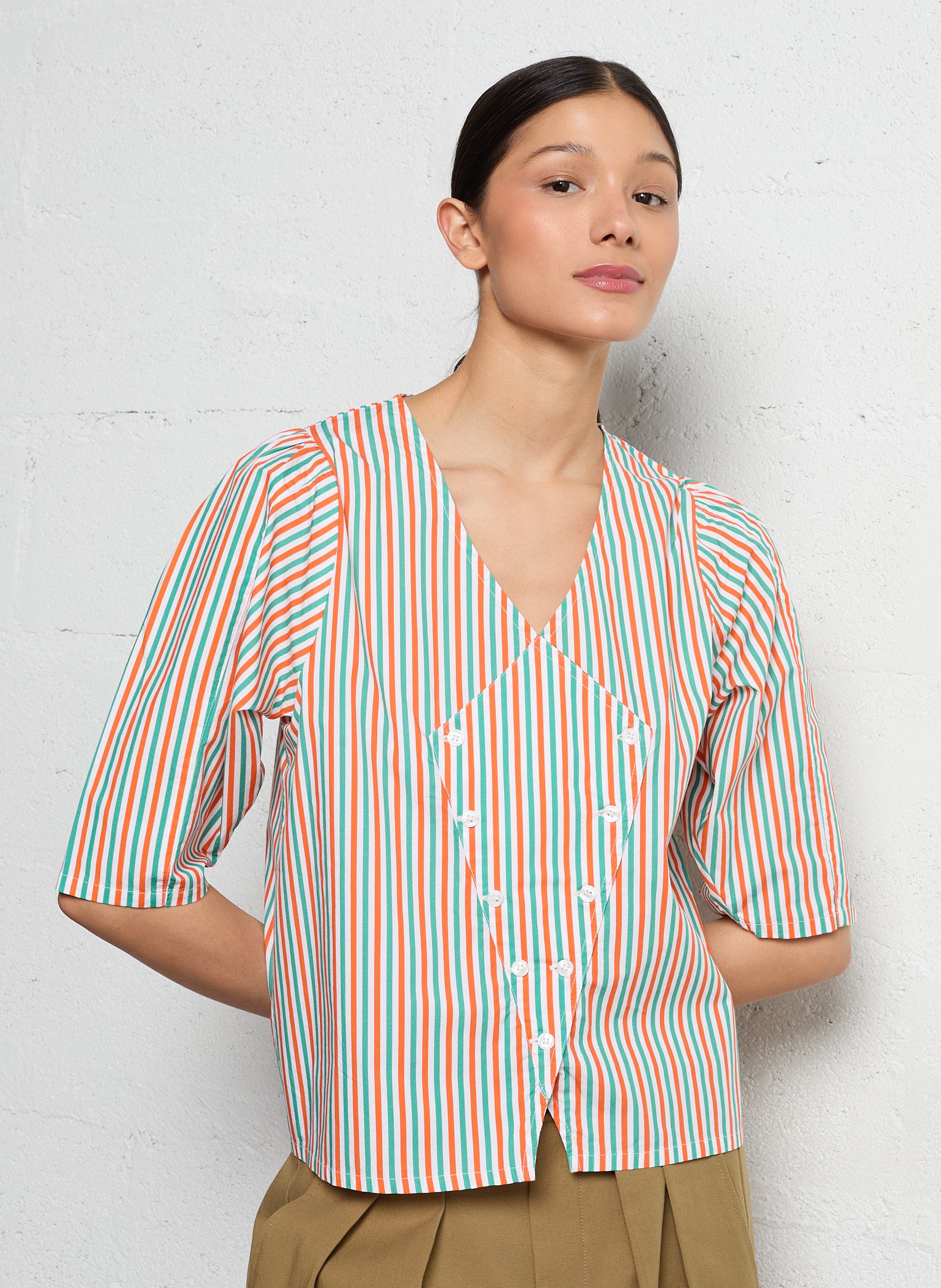 Straight V-neck cotton shirt THE TINY BIG SISTER Multicolored