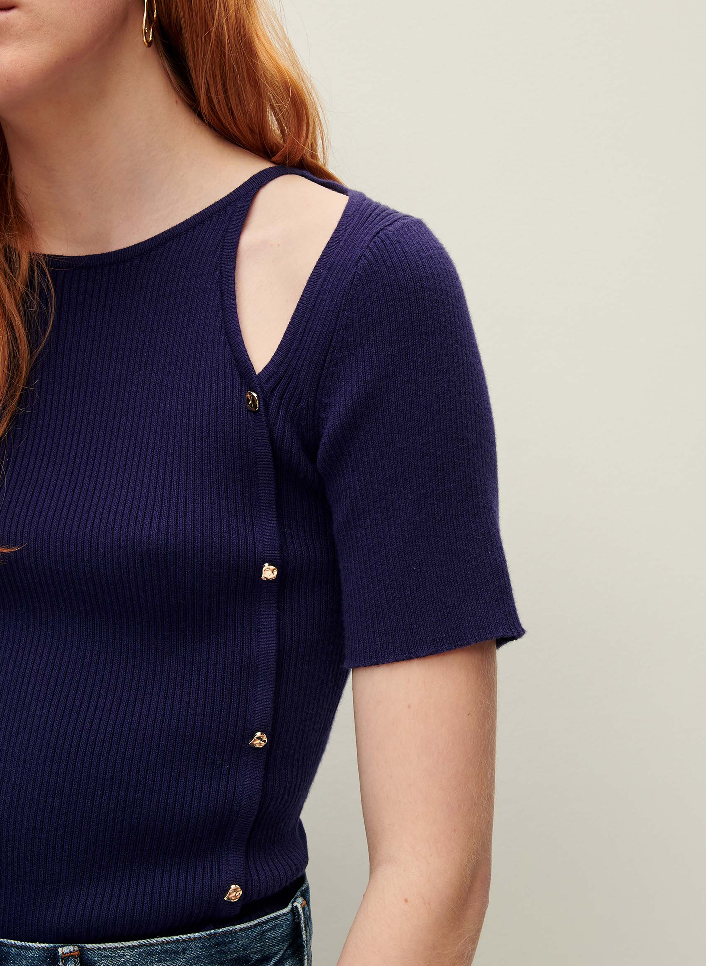 Pull moulant col rond en coton SESSUN Bleu