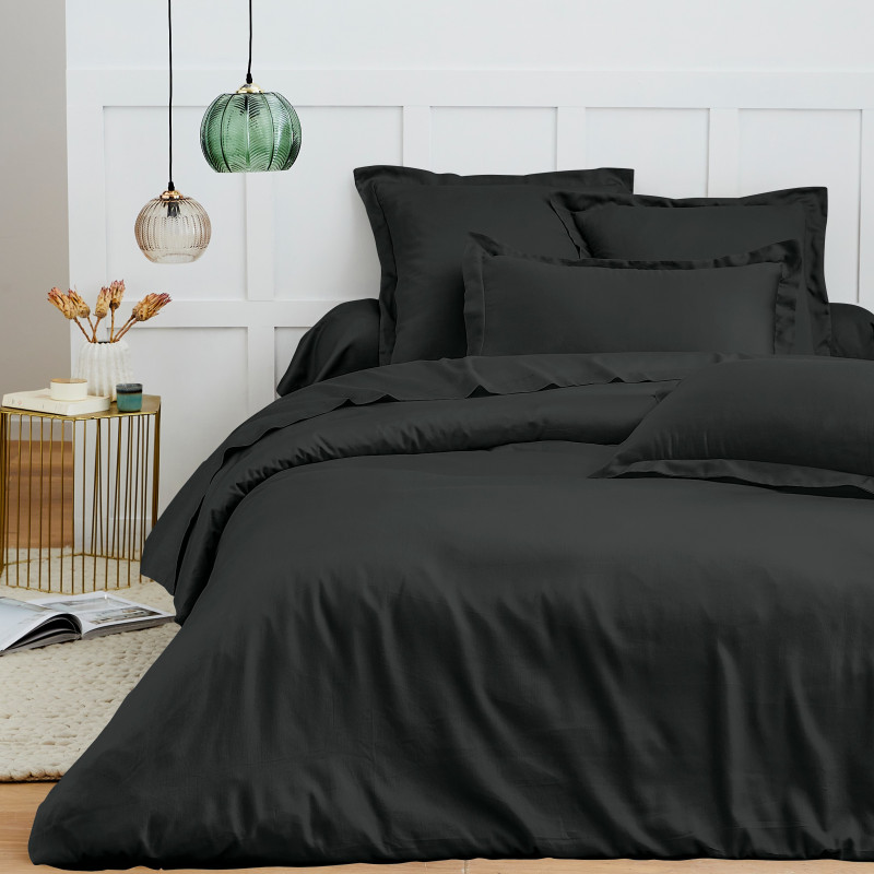 Cotton percale pillow case COTON PUR Black