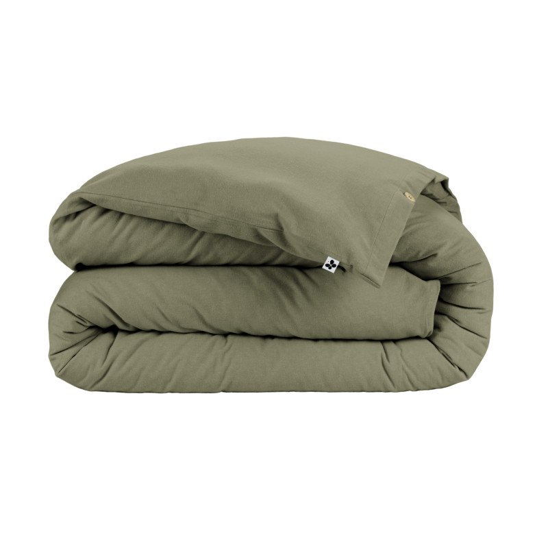 "Candice" duvet cover in cotton flannel, all sizes. L'EFFET PAPILLON Green