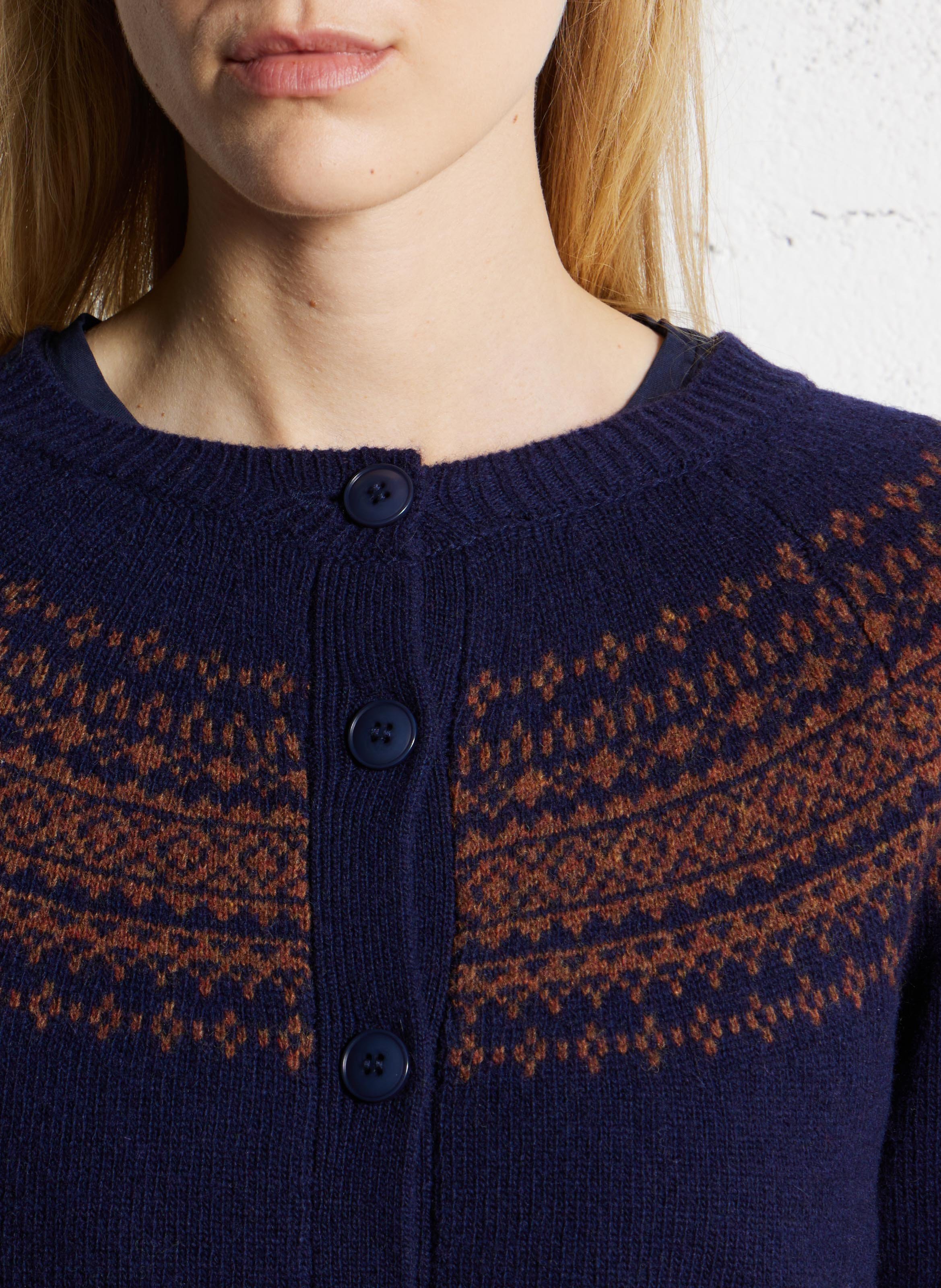 Gilet droit col bateau jacquard en laine mélangée NICE THINGS Bleu