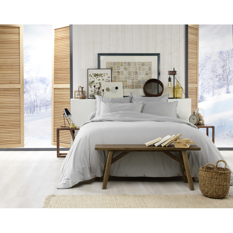 "Candice" duvet cover in cotton flannel, all sizes. L'EFFET PAPILLON Grey