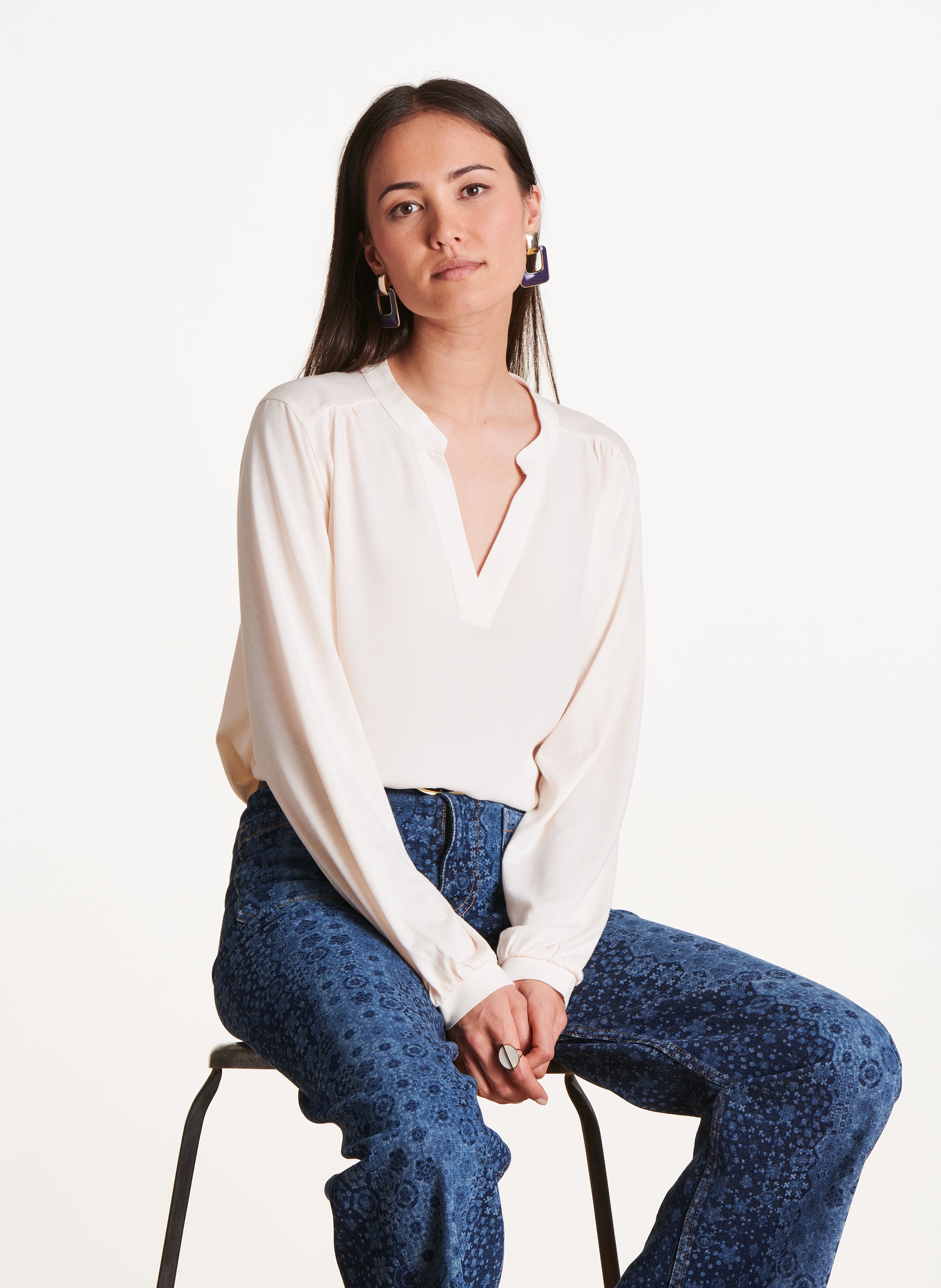 Oversized V-neck T-shirt LA FEE MARABOUTEE Beige