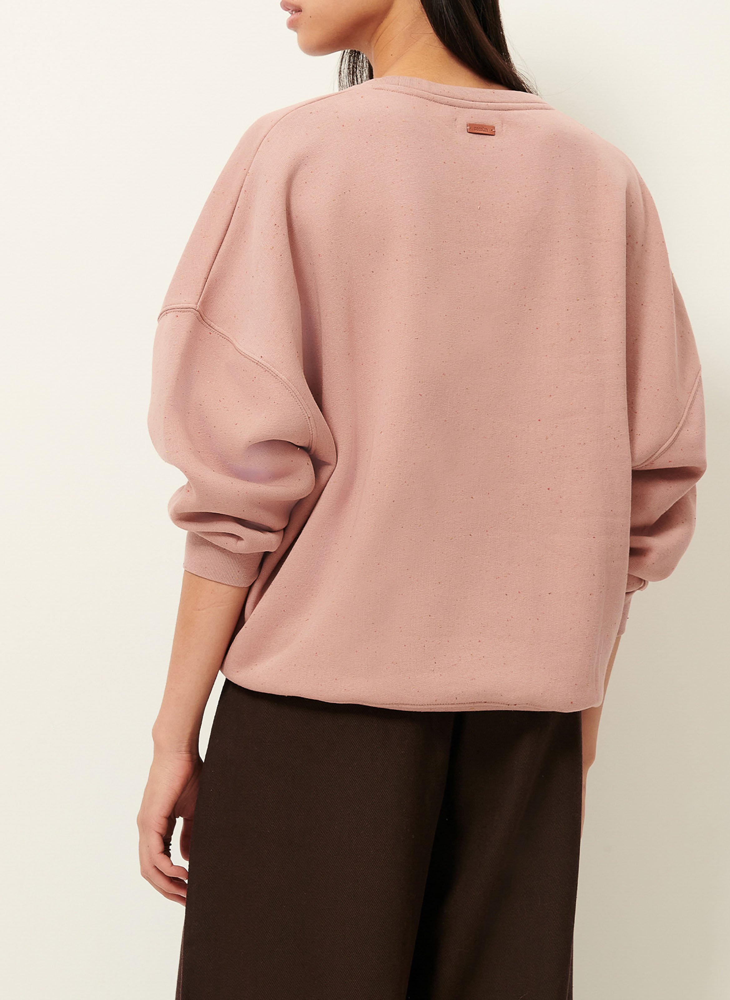Loose-fit round-neck flecked organic cotton-blend sweater SESSUN Pink