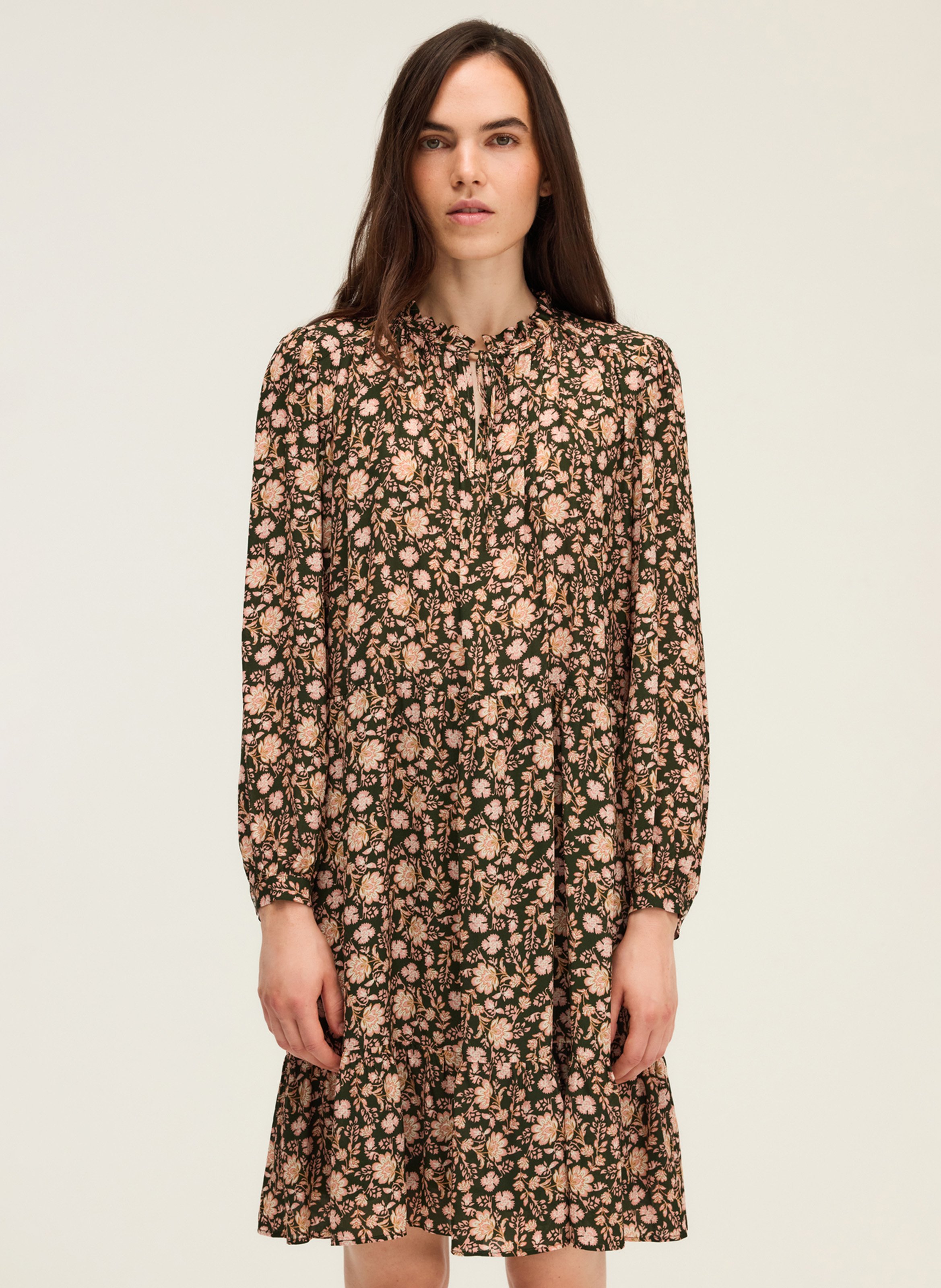 Halflange jurk met ronde hals en print PABLO Kaki