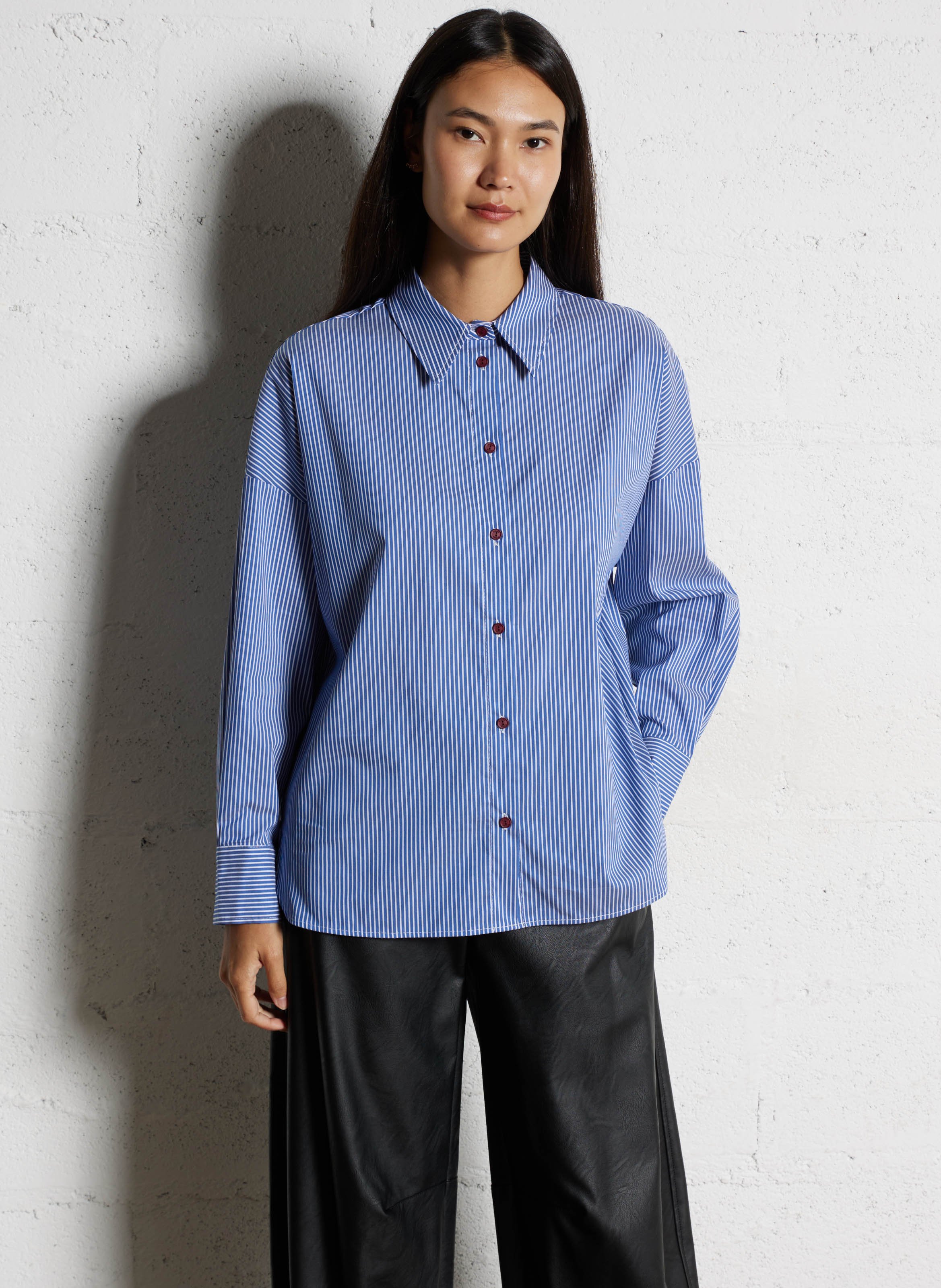 Chemise oversize col classique en coton mélangé PLEASE Bleu