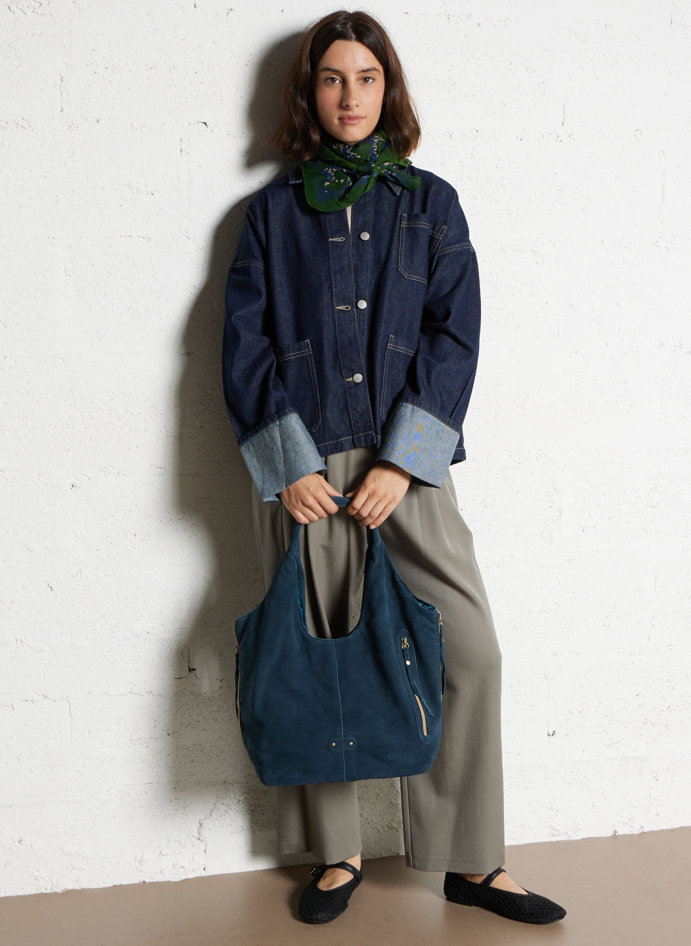 Grote leren shopper Quadrille MILA LOUISE Blauw