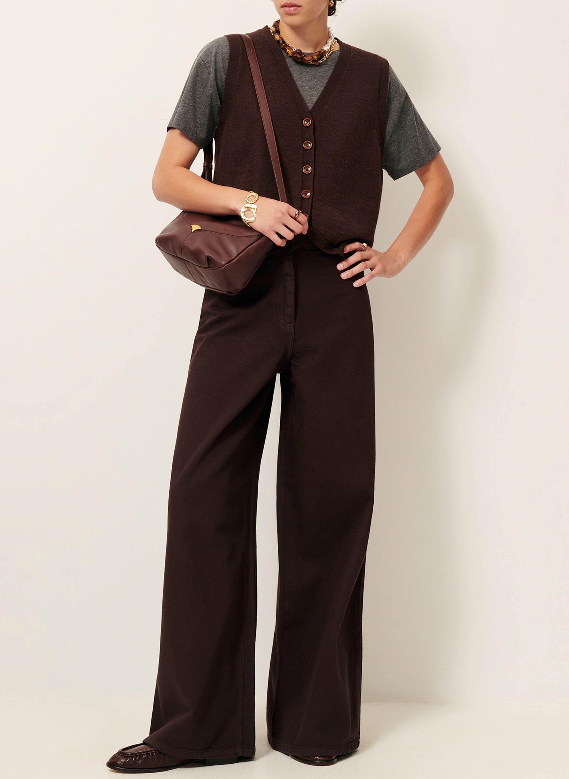 High-rise wide-leg cotton jeans SESSUN Brown