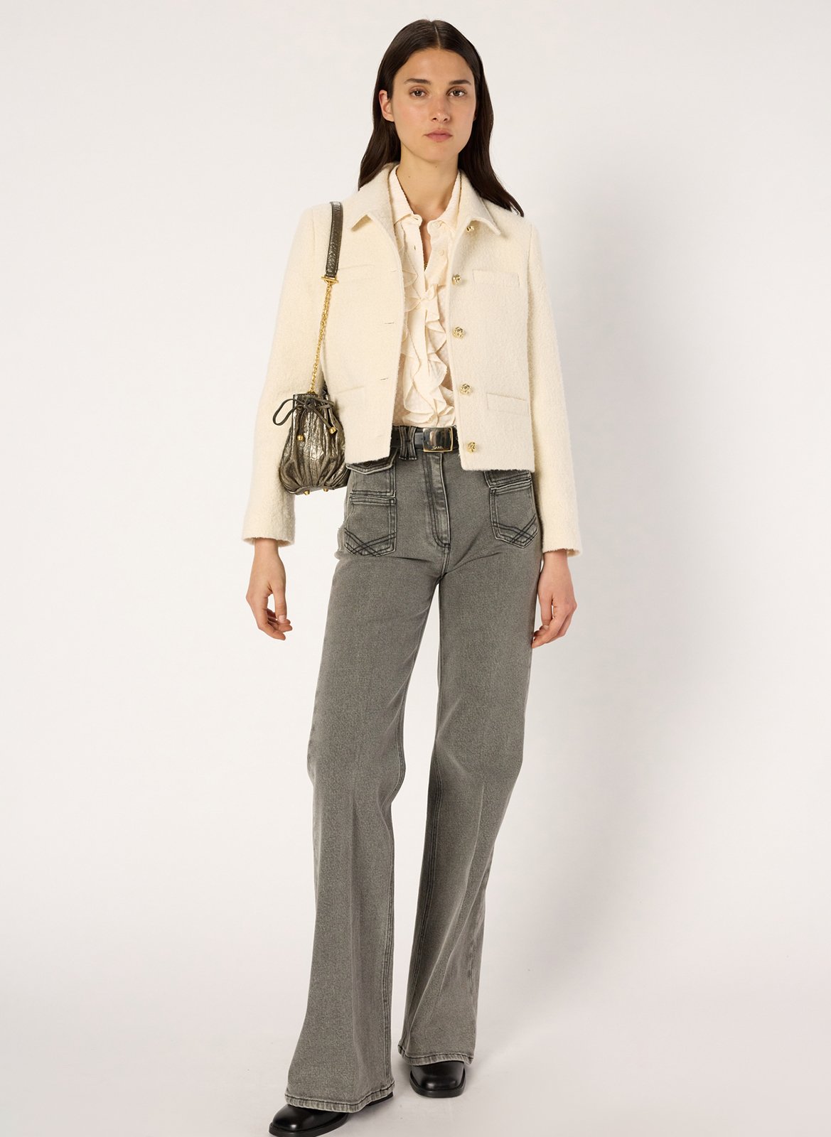 Veste courte en tweed uni GERARD DAREL Beige