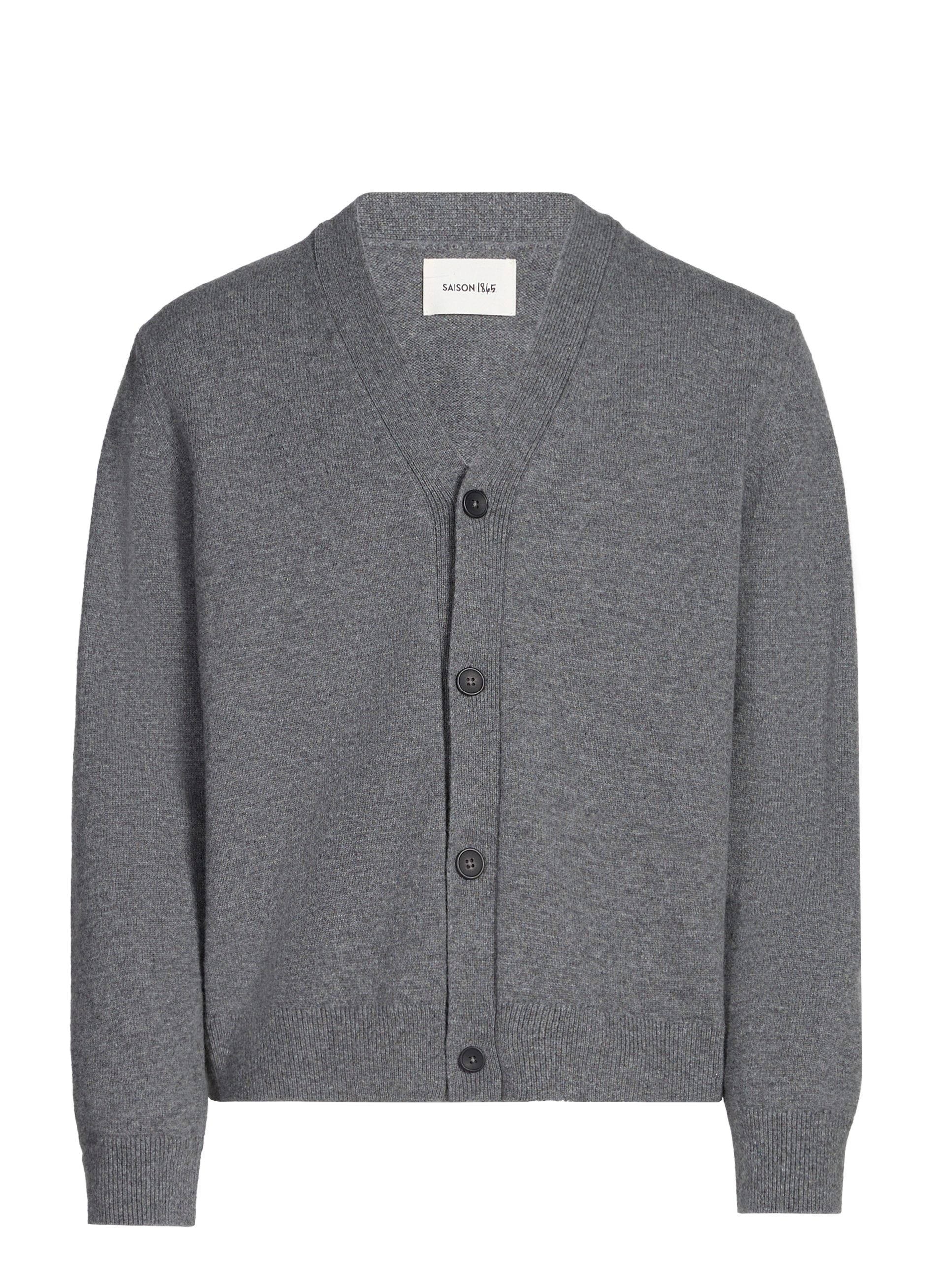 Einfarbiger V-Ausschnitt-Cardigan aus Wolle SAISON 1865 Grau
