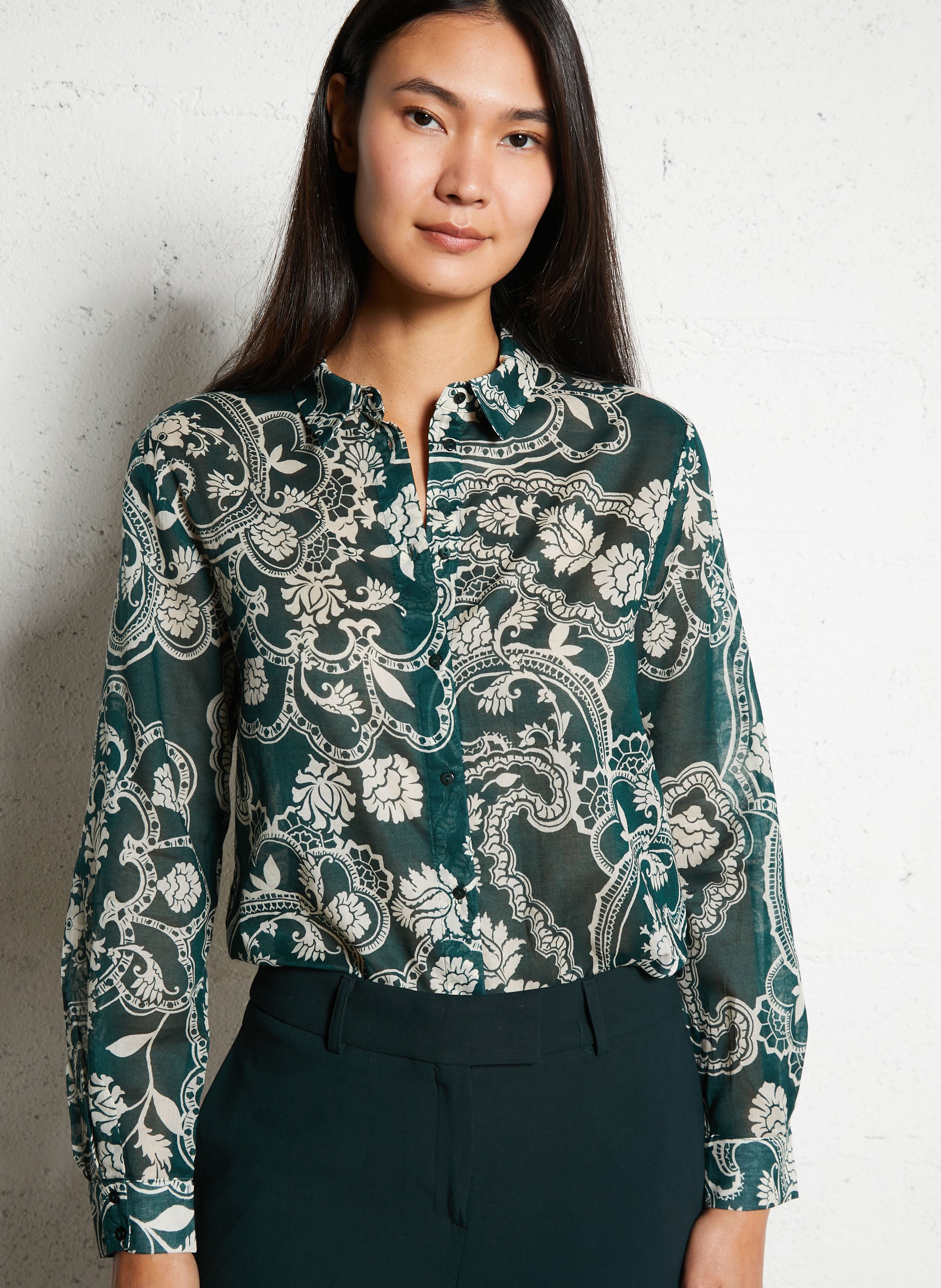 Chemise droite imprimée en coton MAISON 123 Vert