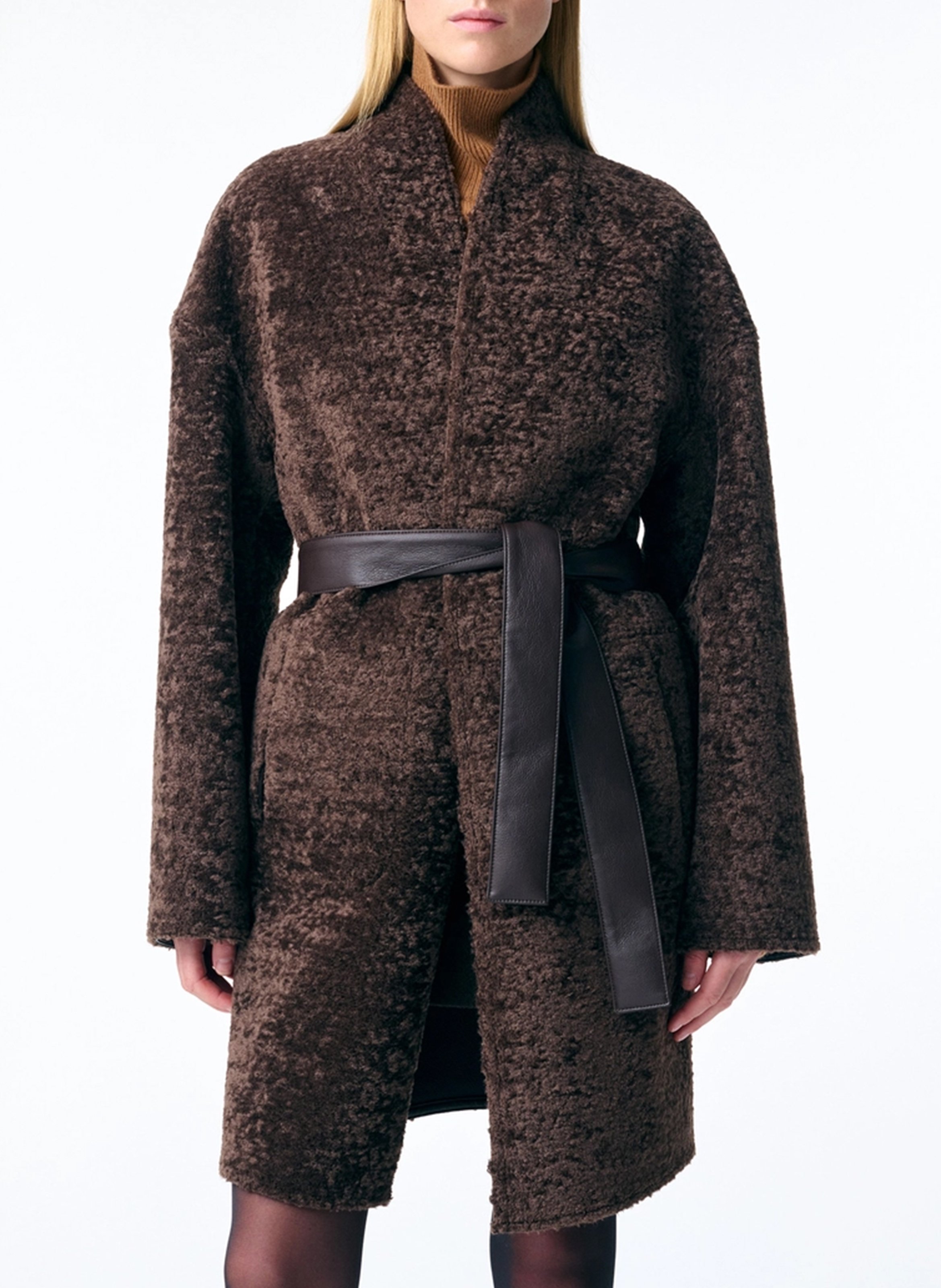 Jas met V-hals en lederlook effect VANESSA BRUNO Bruin