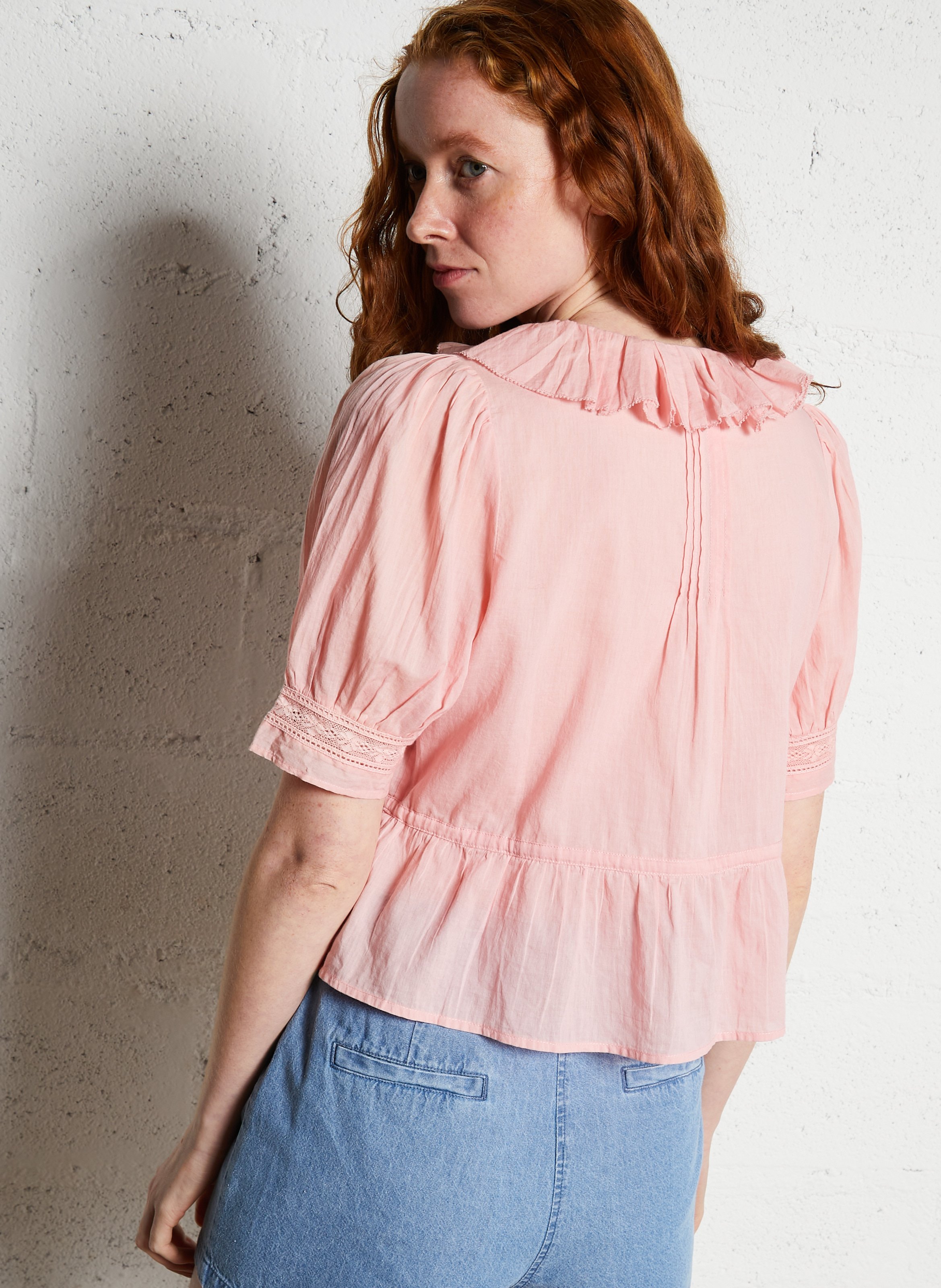 Round neck top in organic cotton Pink