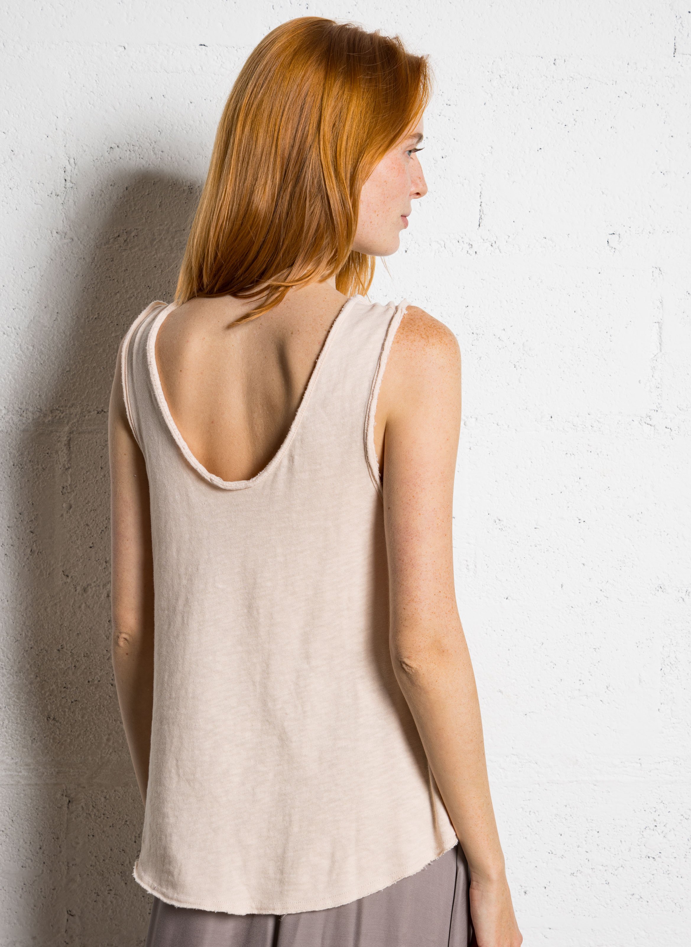 Straight cotton tank top with round neck AMERICAN VINTAGE Beige