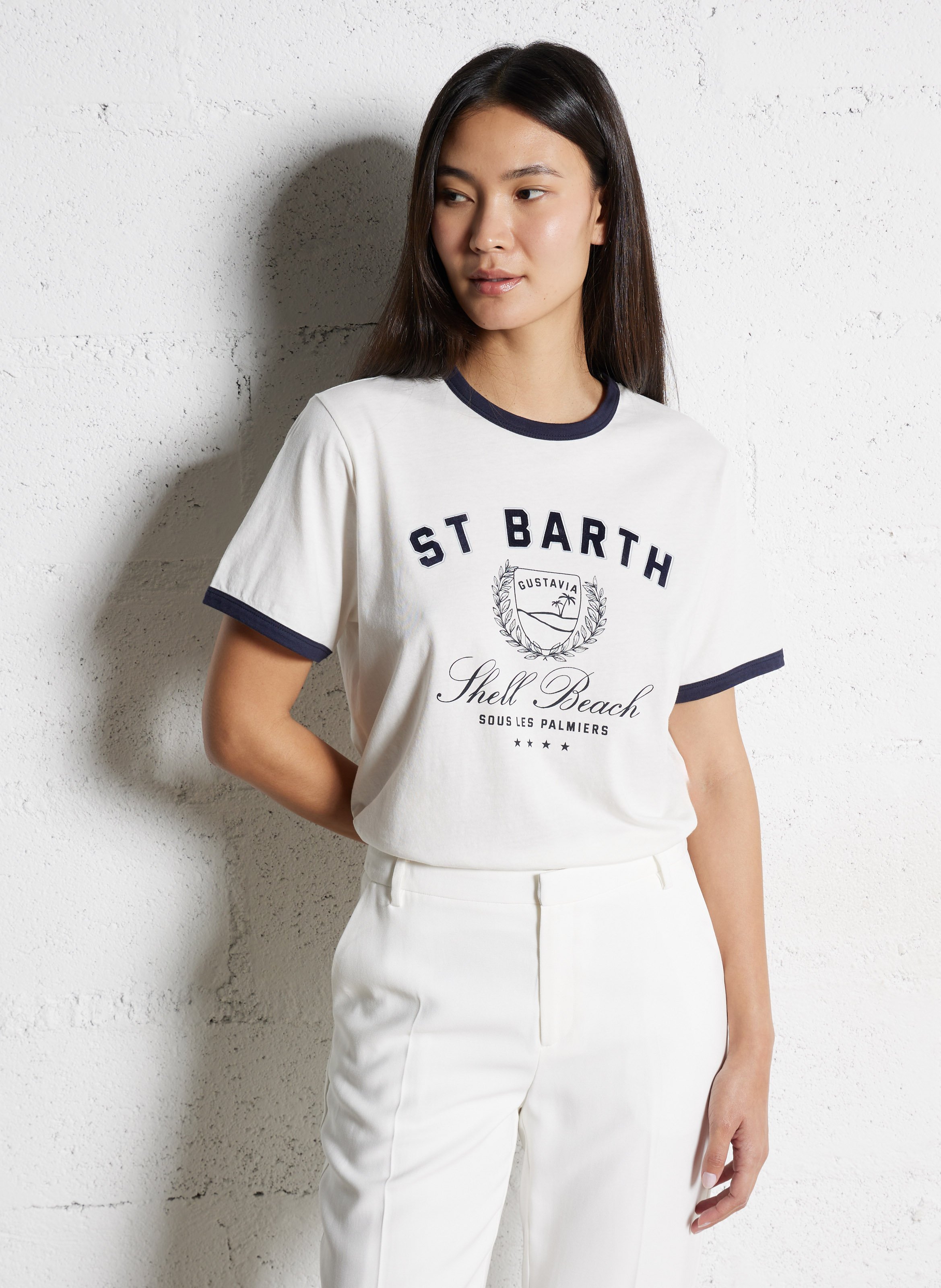 Tee-shirt droit col rond en coton IKKS Blanc