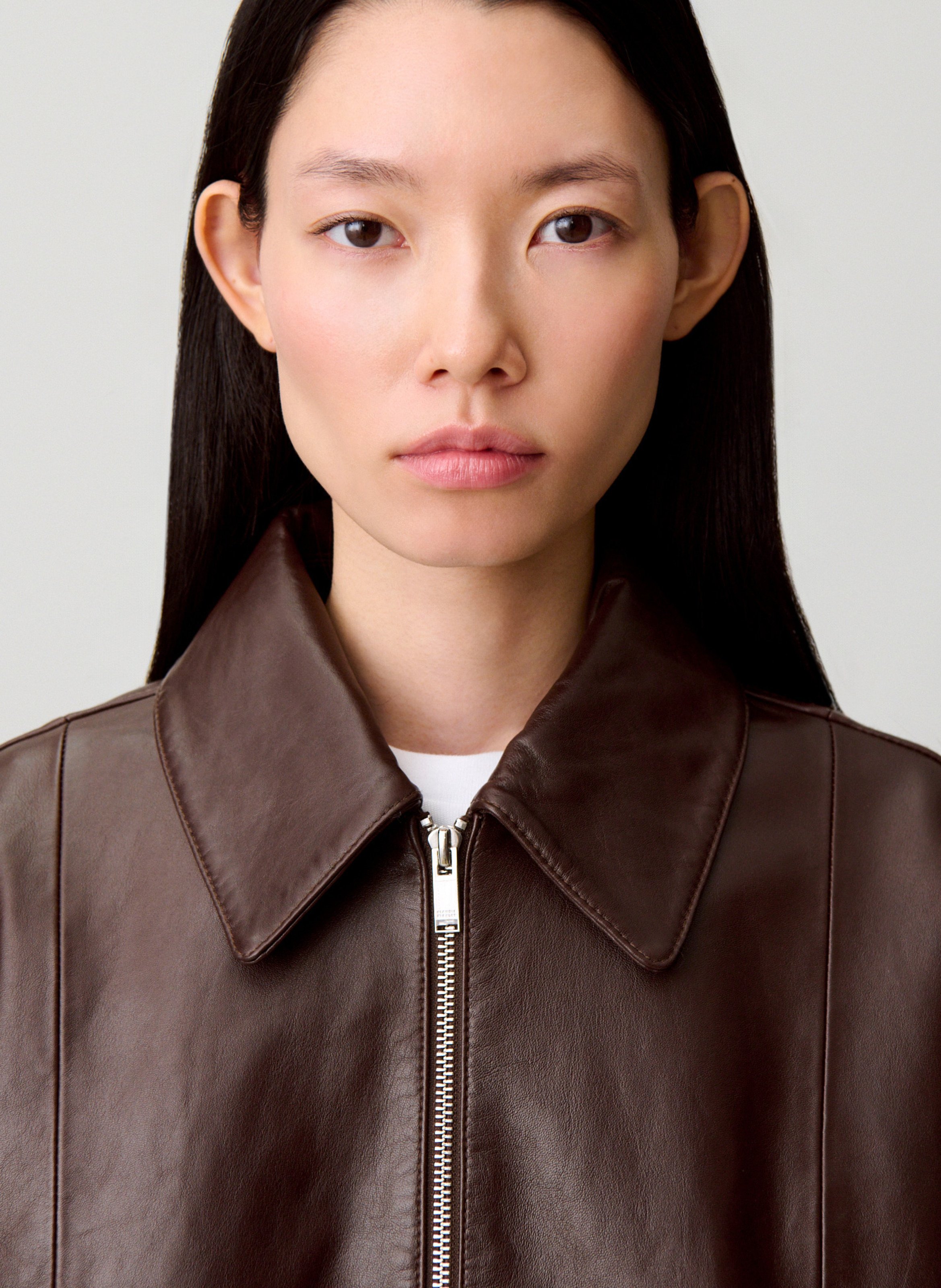 Veste en cuir oversize CLAUDIE PIERLOT Marron