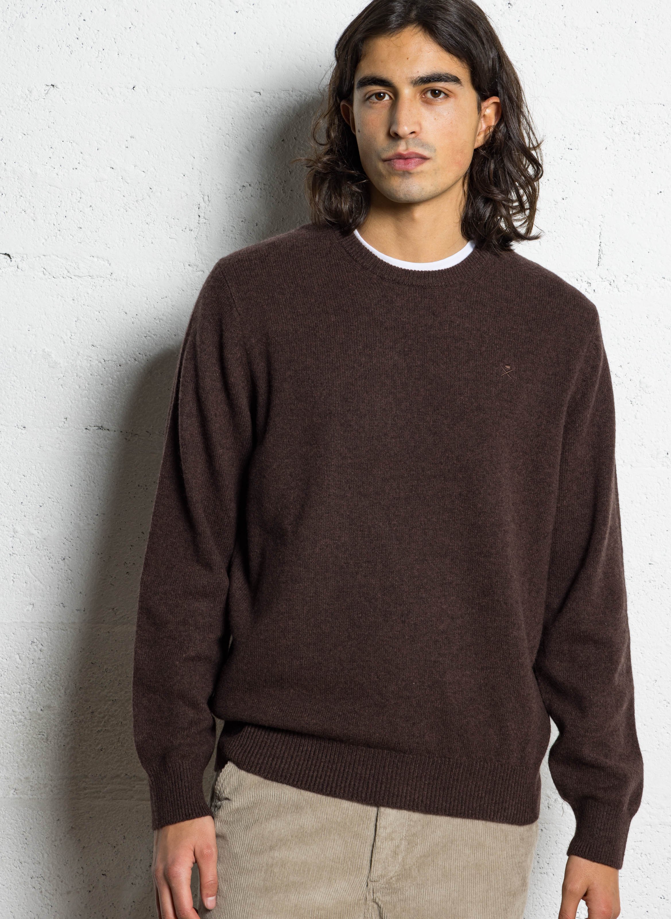 Trui met ronde hals in effen wol HACKETT