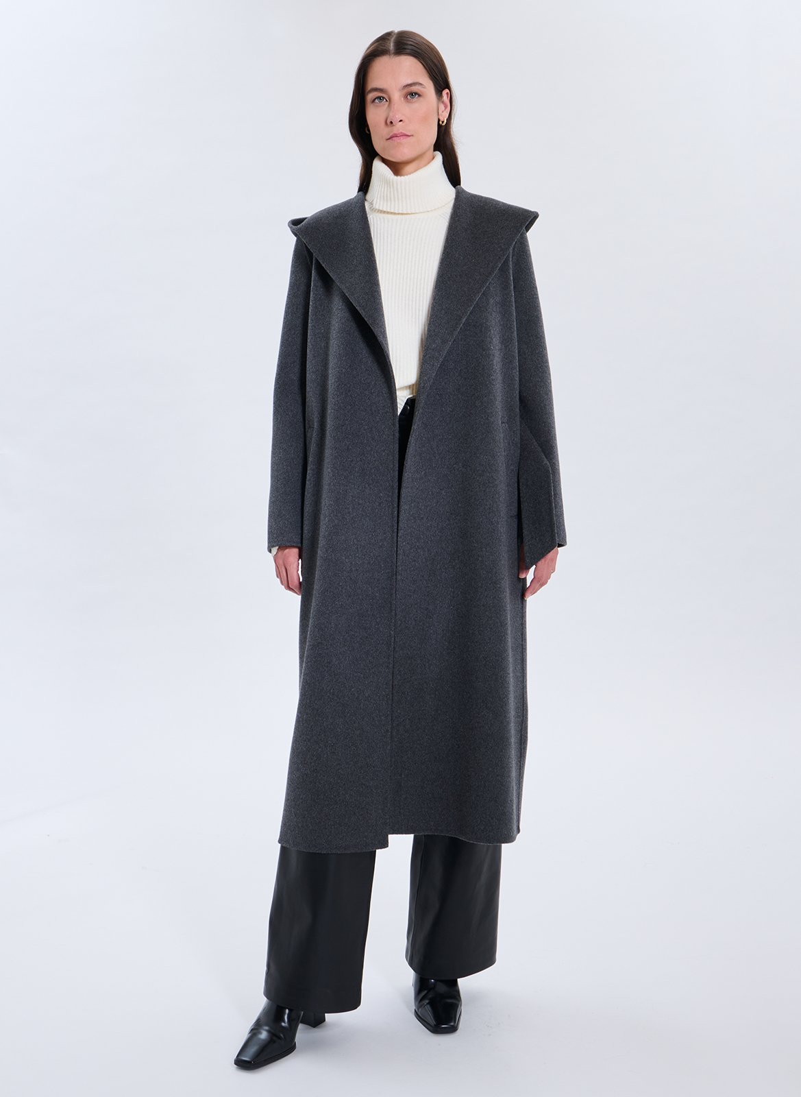 Long wool-blend coat with hood ZAPA