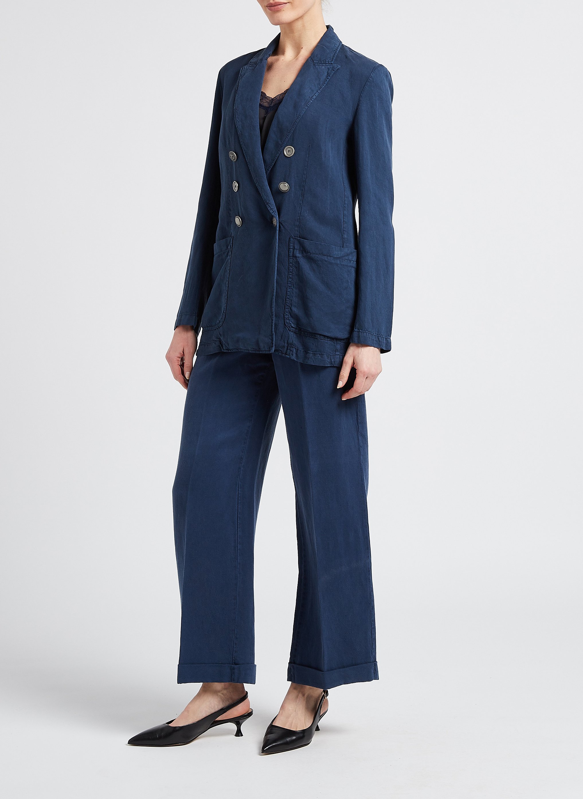 Pantalon droit en lyocell et lin MAX&Co. Bleu